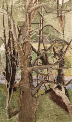 "Stagione del bastone" Sylvia Wald, 1948 Pittura astratta di paesaggio Wood