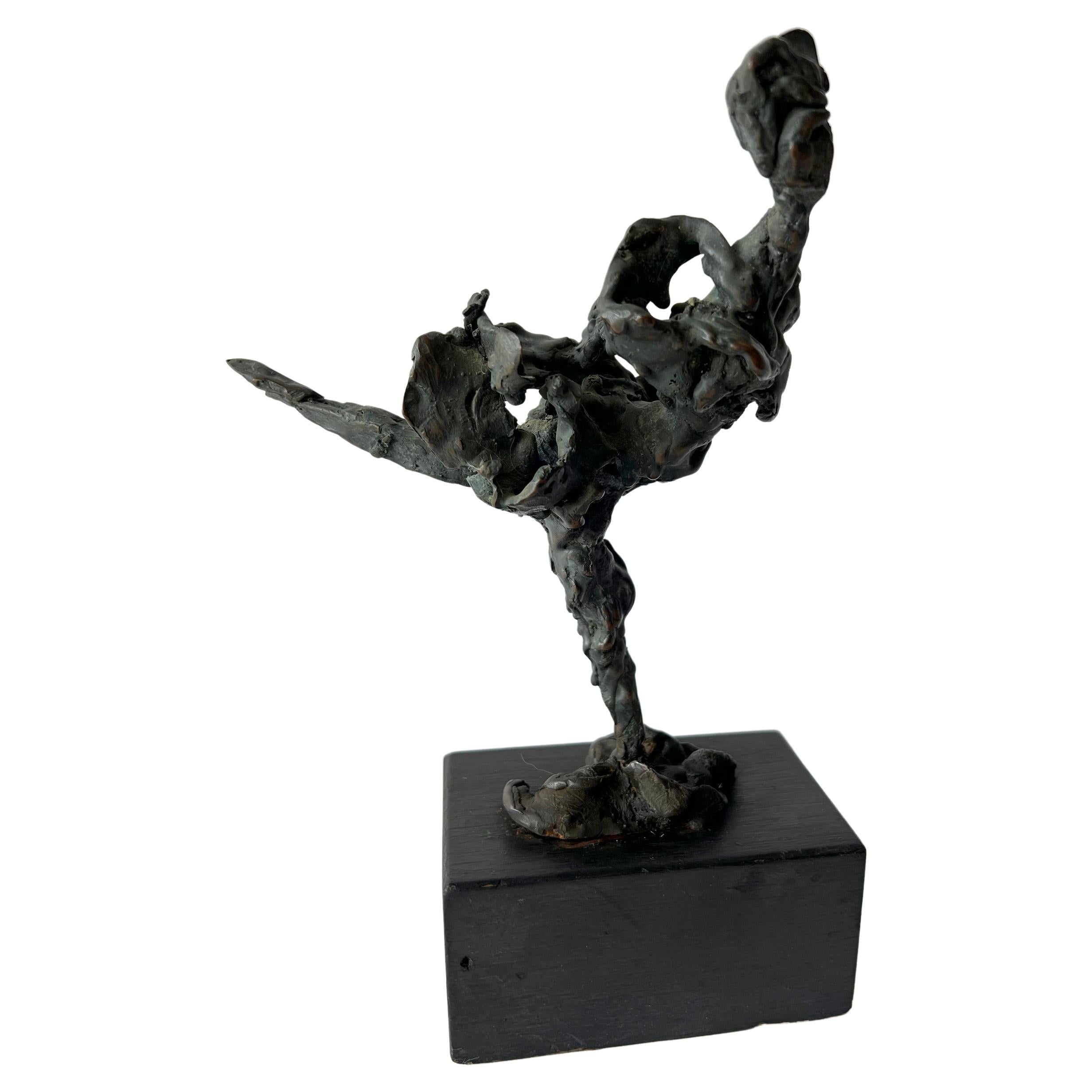 Mid-Century Modern Sylvia Weiss Bronze Chicago Modern Dancer Figure on Wood Base For Sale