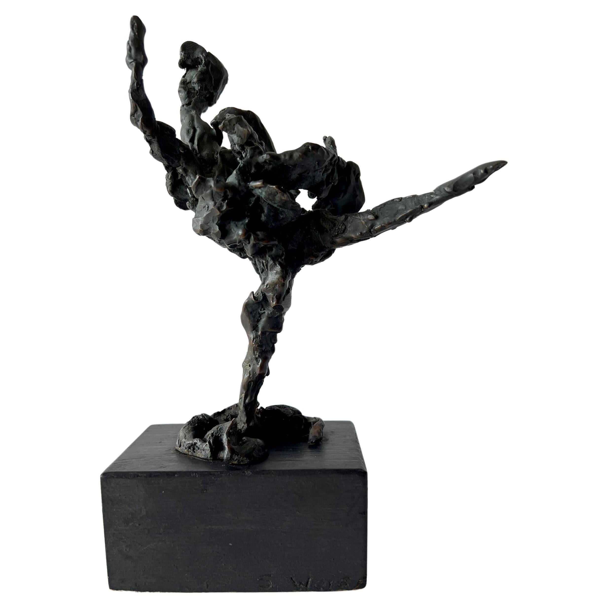 Sylvia Weiss Bronze Chicago Modern Dancer Figure on Wood Base In Good Condition For Sale In Palm Springs, CA