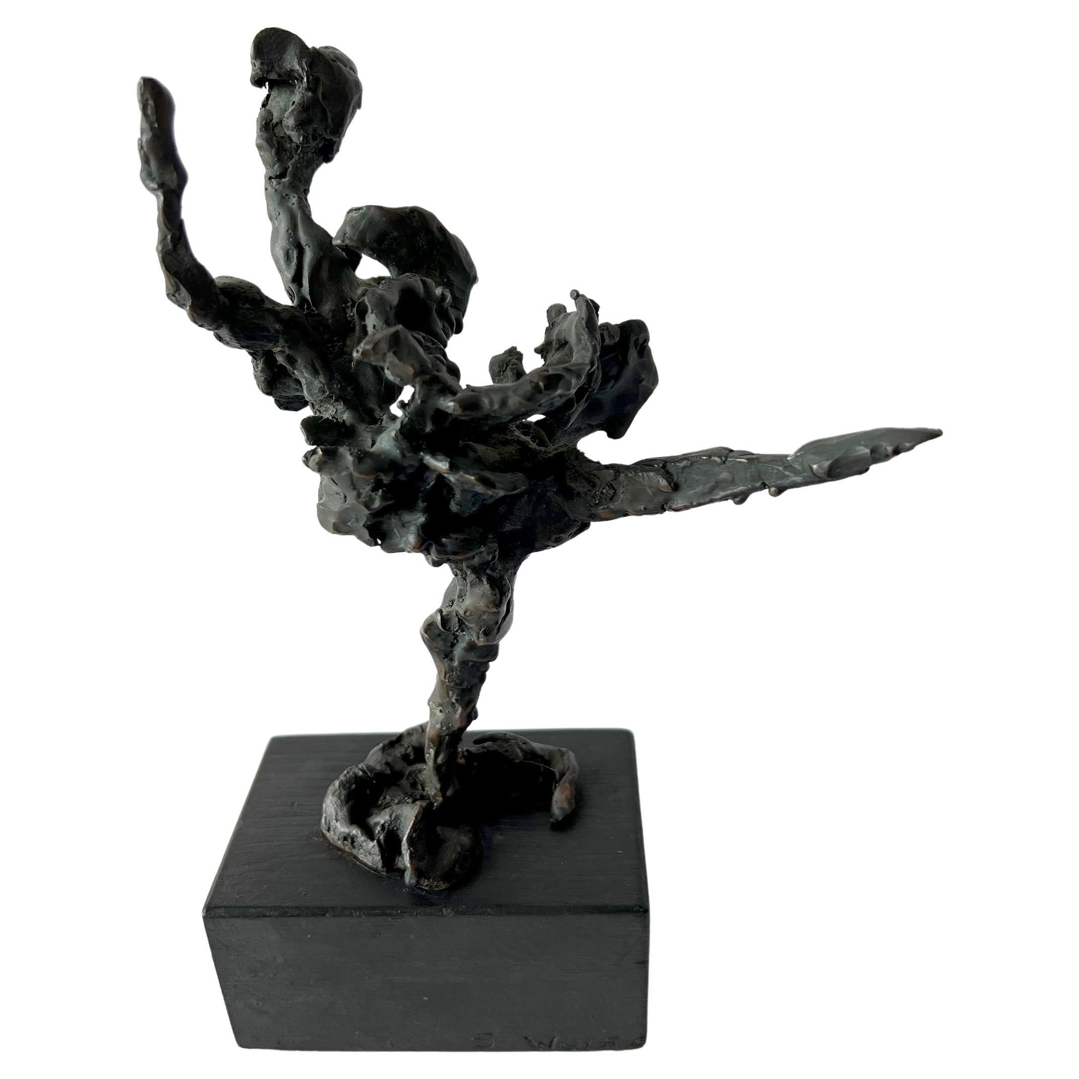 Mid-20th Century Sylvia Weiss Bronze Chicago Modern Dancer Figure on Wood Base For Sale