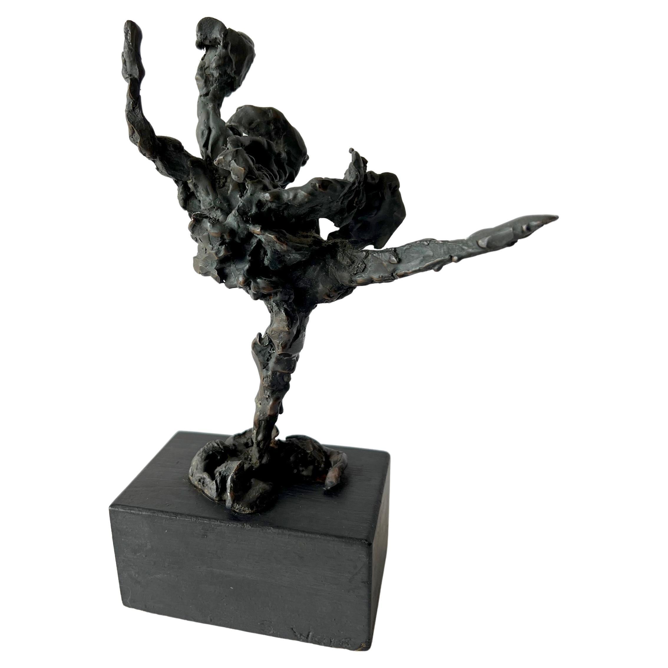 Figure d'une danseuse moderne de Chicago en bronze sur base en bois Sylvia Weiss