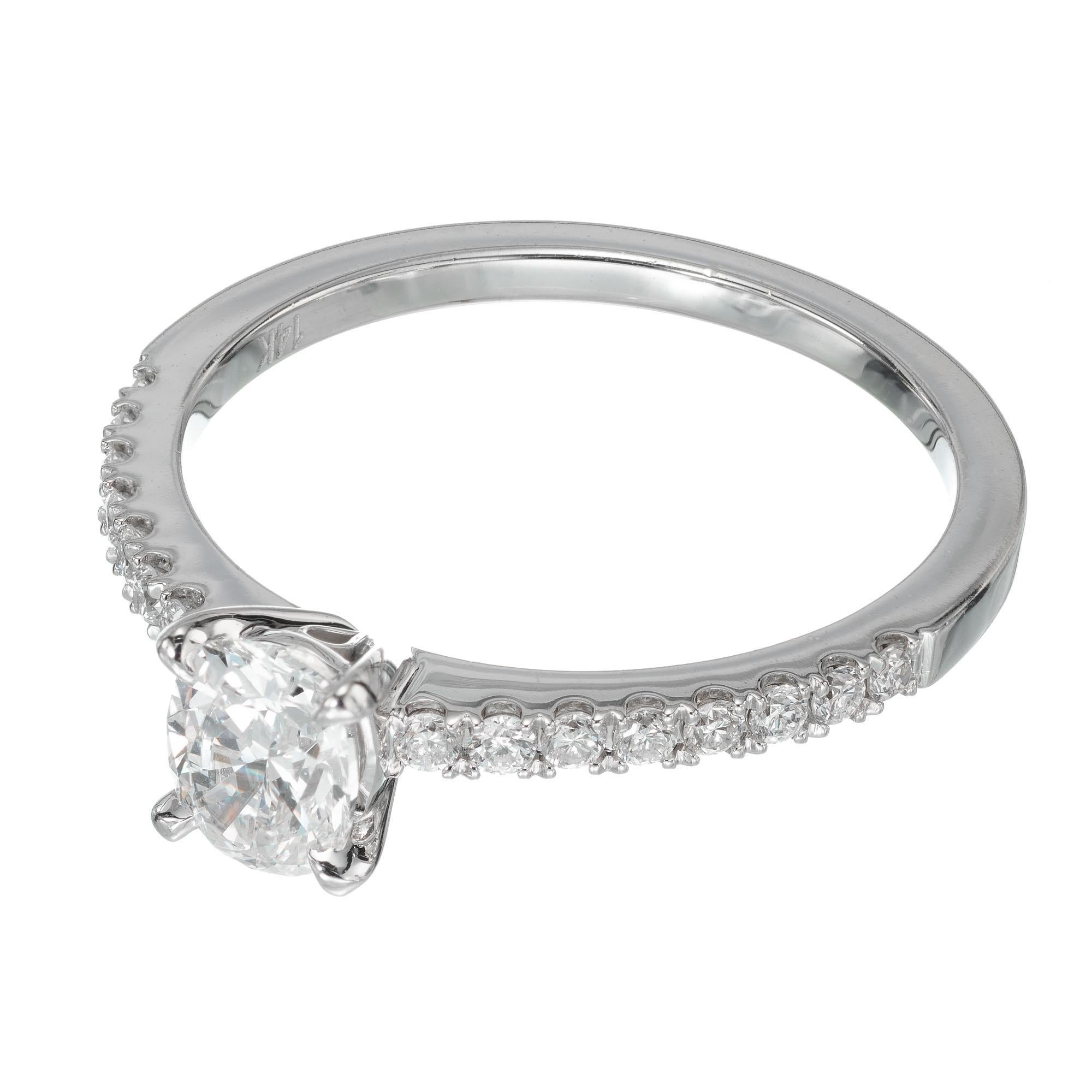 Taille ovale Sylvie Bague de fiançailles solitaire en or blanc avec diamants de 0,55 carat