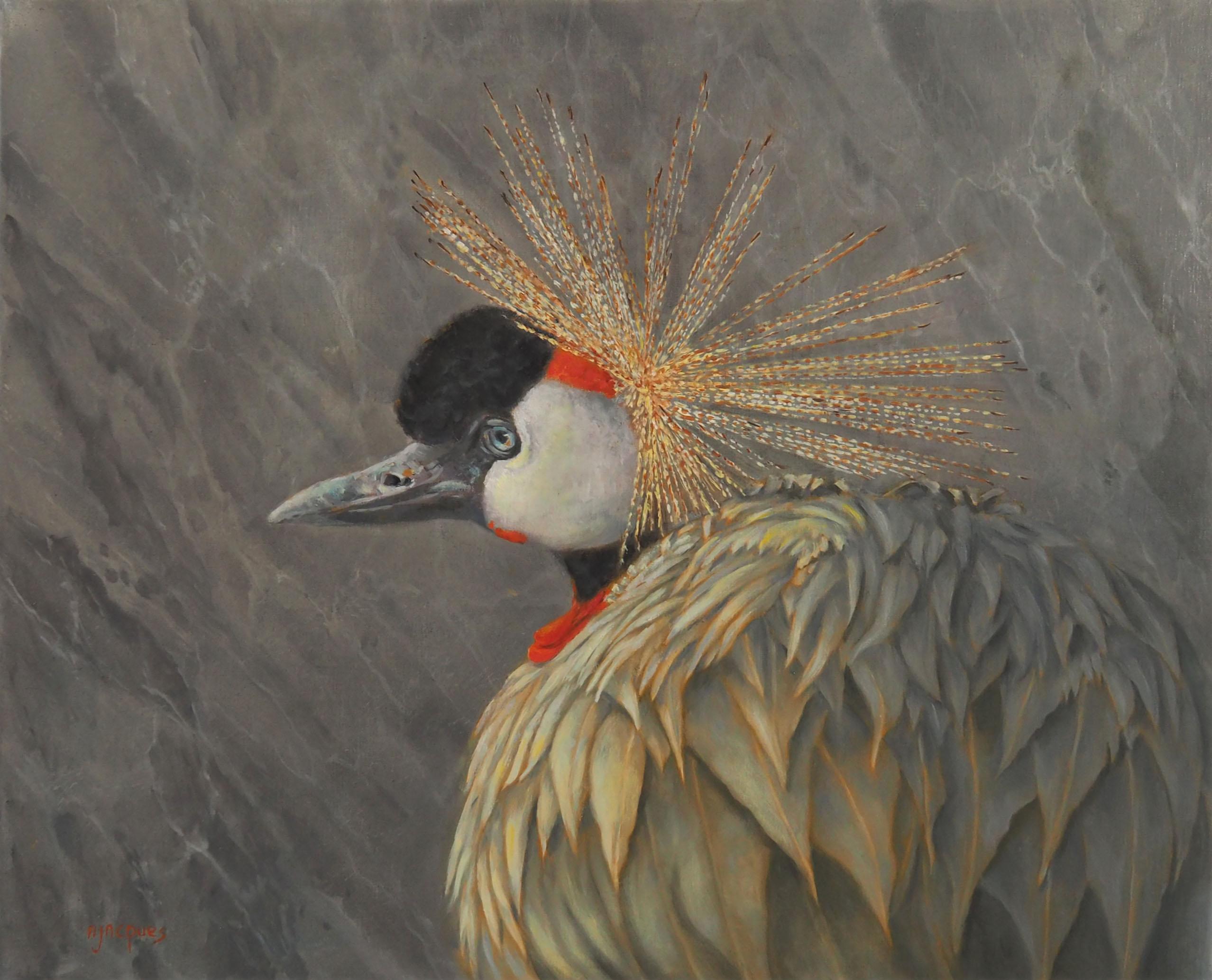 Sylvie AJACQUES  Animal Painting - Crowned Crane Oil on canvas by Sylvie AJACQUES
