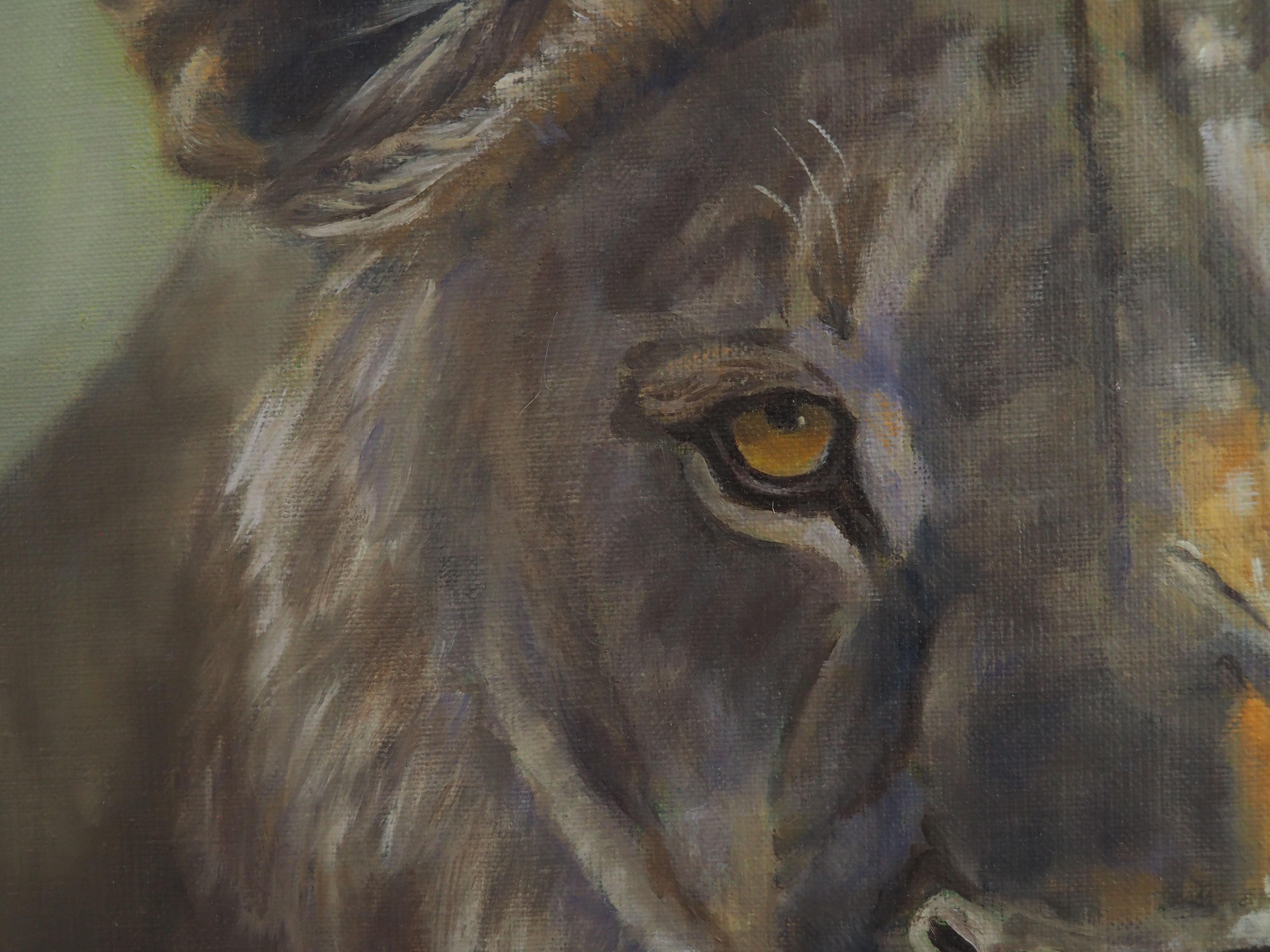 Young Lion
Oil on canvas
50 x 50 cm
August 2018
Signed
Certificate
2,300 euros
This captivating work depicts a majestic lion, captured in a moment of serenity and power. The meticulous details of the coat, with its subtle shades of brown and gold,