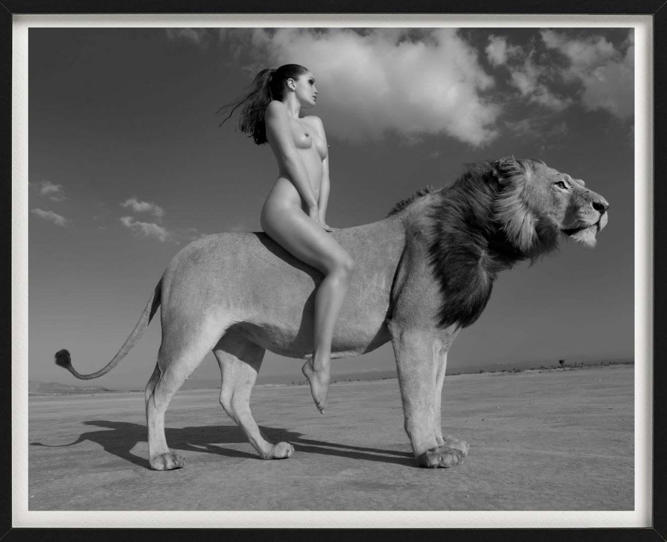 Angela rides the lion -  nude with lion in the desert, fine art photography 2008 For Sale 4