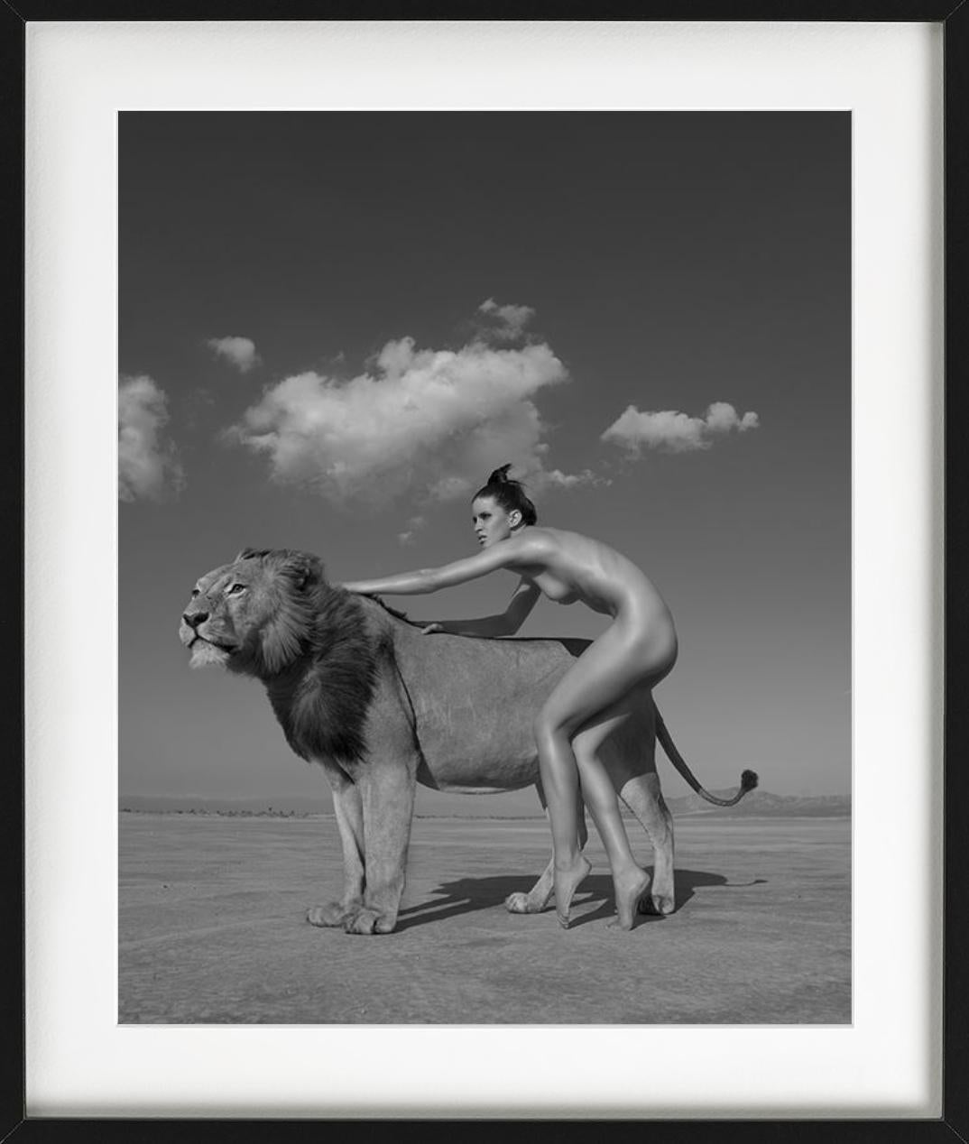 Ashley and the Lion - Nude with Lion in the Desert, Fine Art Photography, 2008 For Sale 2