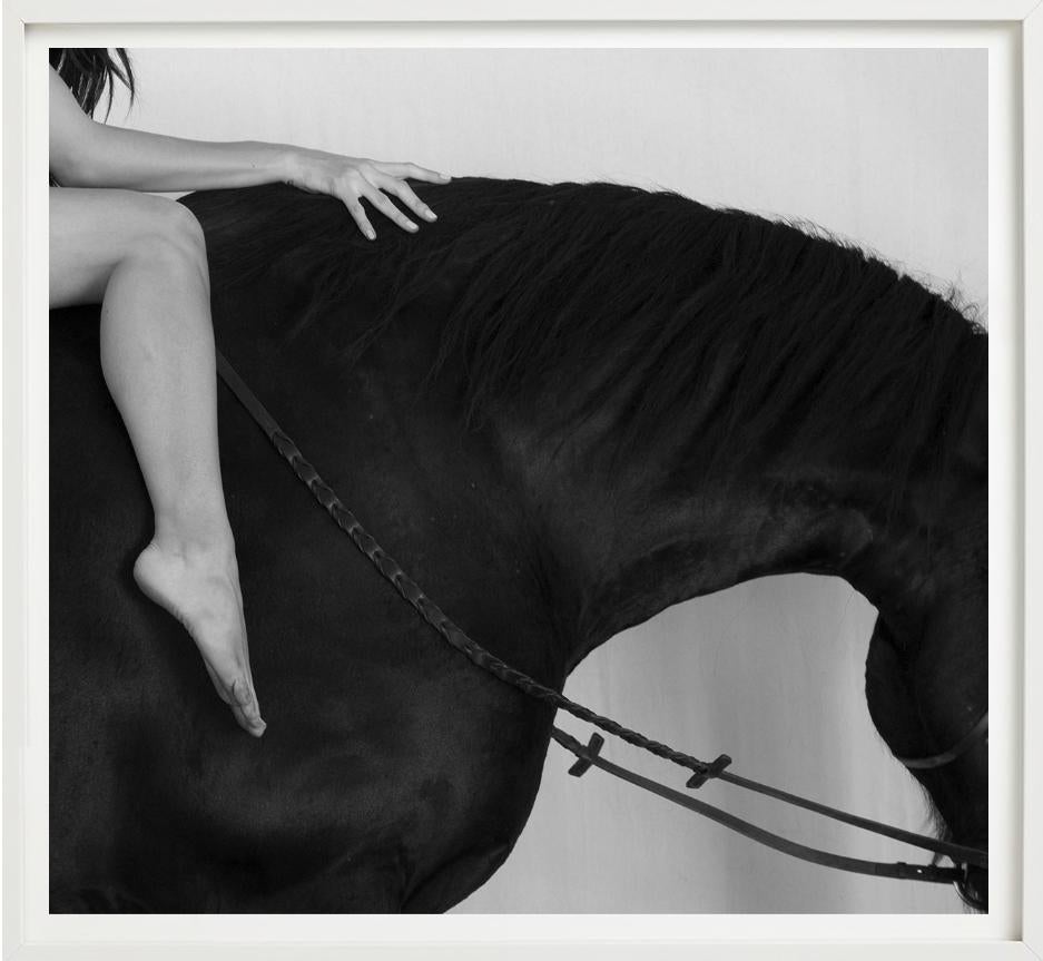 Horses #15421 -  close-up of Nude Model sitting on a Horse, Fine Art Photography - Black Nude Photograph by Sylvie Blum