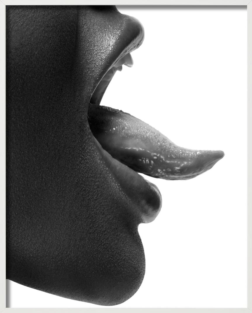 Mouth and Tongue - Closeup B&W Sideportrait, Fine Art Photography, 2008 - Black Color Photograph by Sylvie Blum