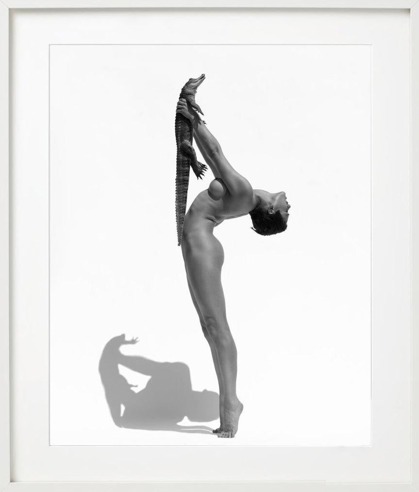 Sanggletooth - Nude with Crocodile, Fine Art Photography, 2017 - Gray Nude Photograph by Sylvie Blum