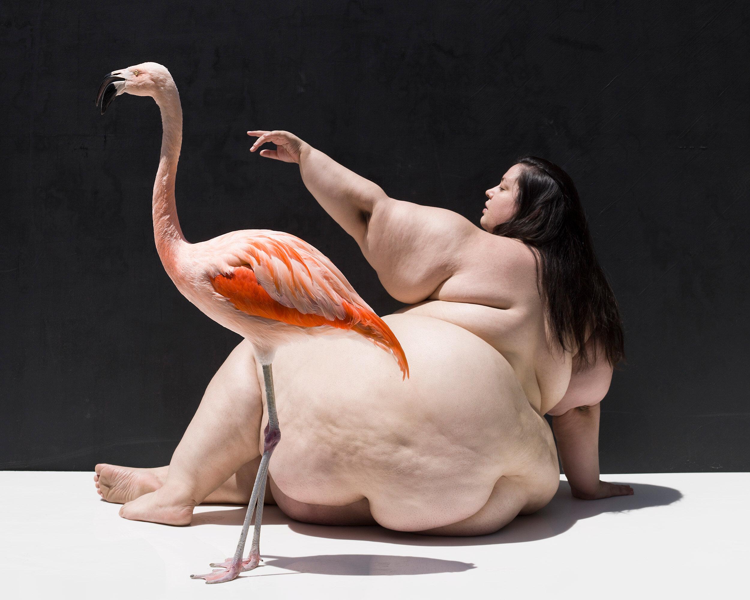 Sylvie Blum Nude Photograph - The Birds - Nude with Flamingo, Fine Art Photography