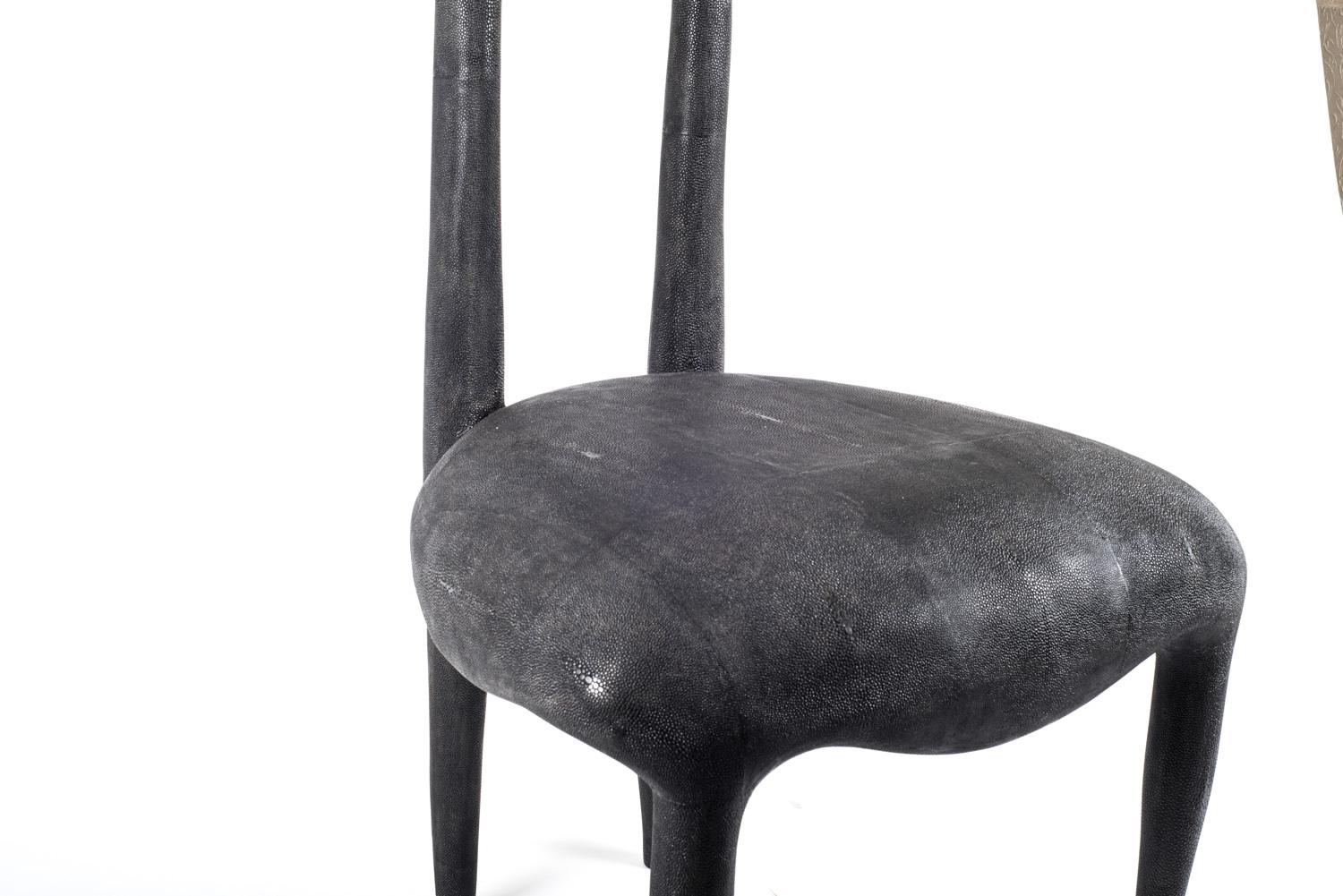 Hand-Crafted Sylvie Chair in Coal Black Shagreen by R & Y Augousti For Sale