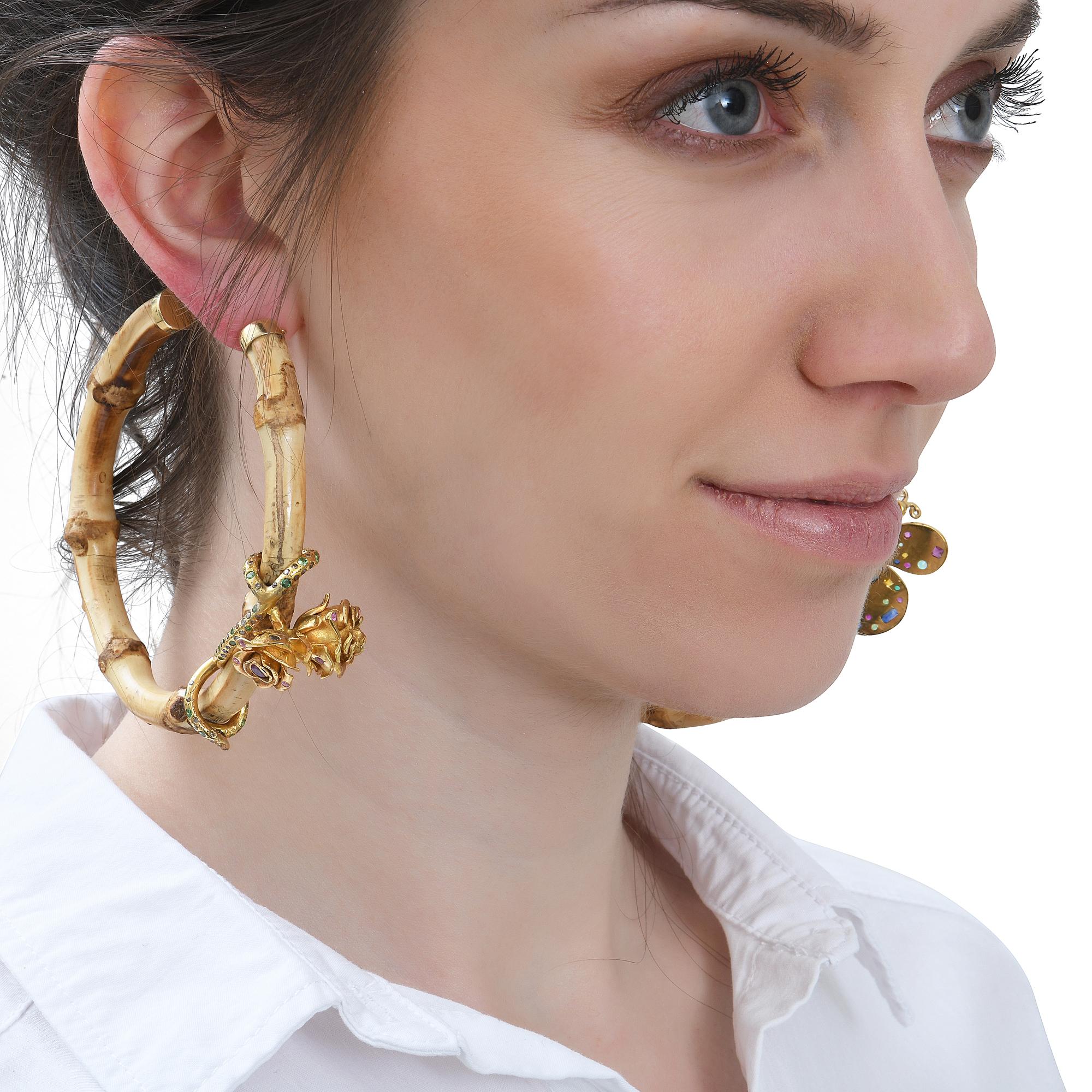 Contemporary Sylvie Corbelin, Bamboo Gold and Silver Hoop Earrings For Sale