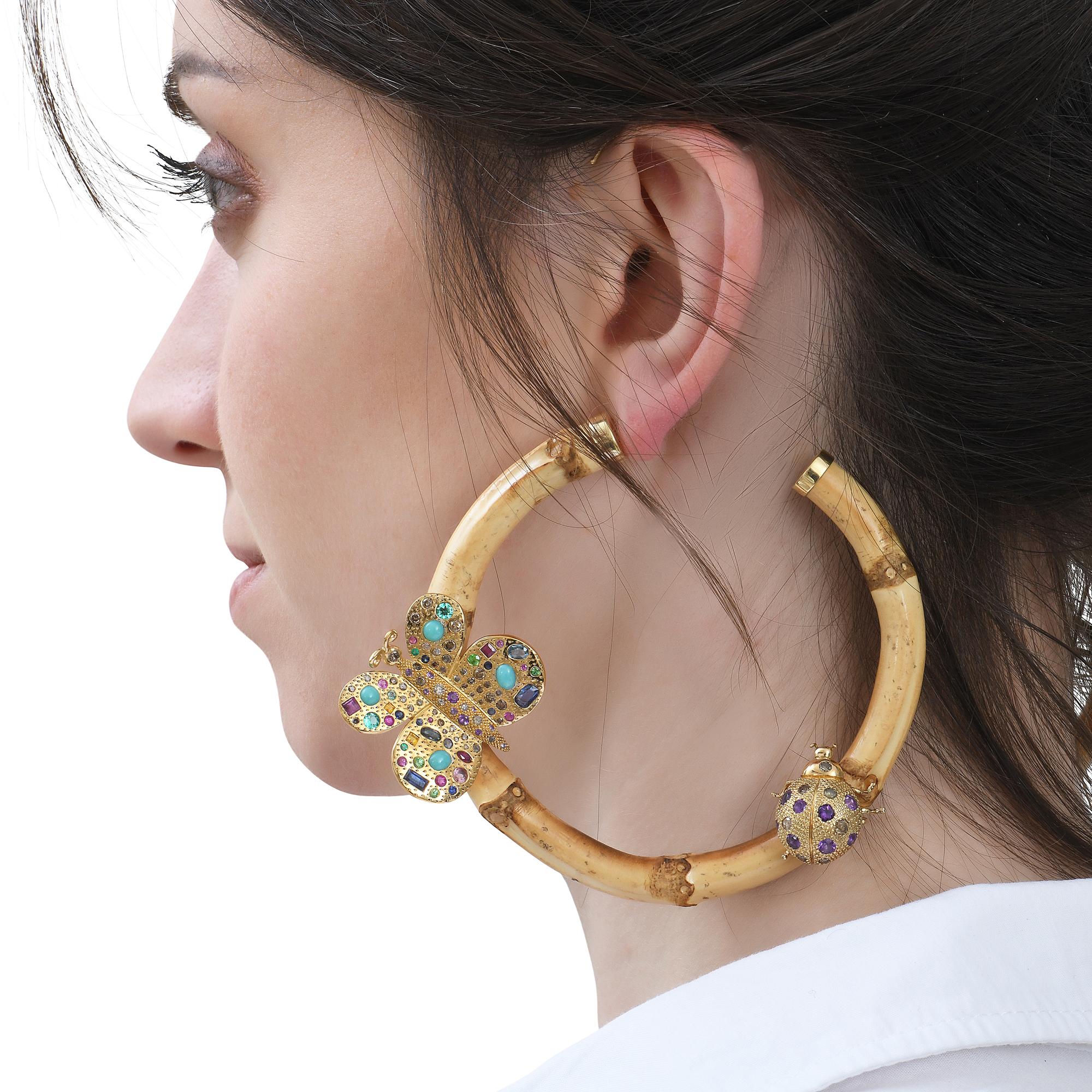 Sylvie Corbelin, Bamboo Gold and Silver Hoop Earrings In New Condition For Sale In Saint Ouen, FR