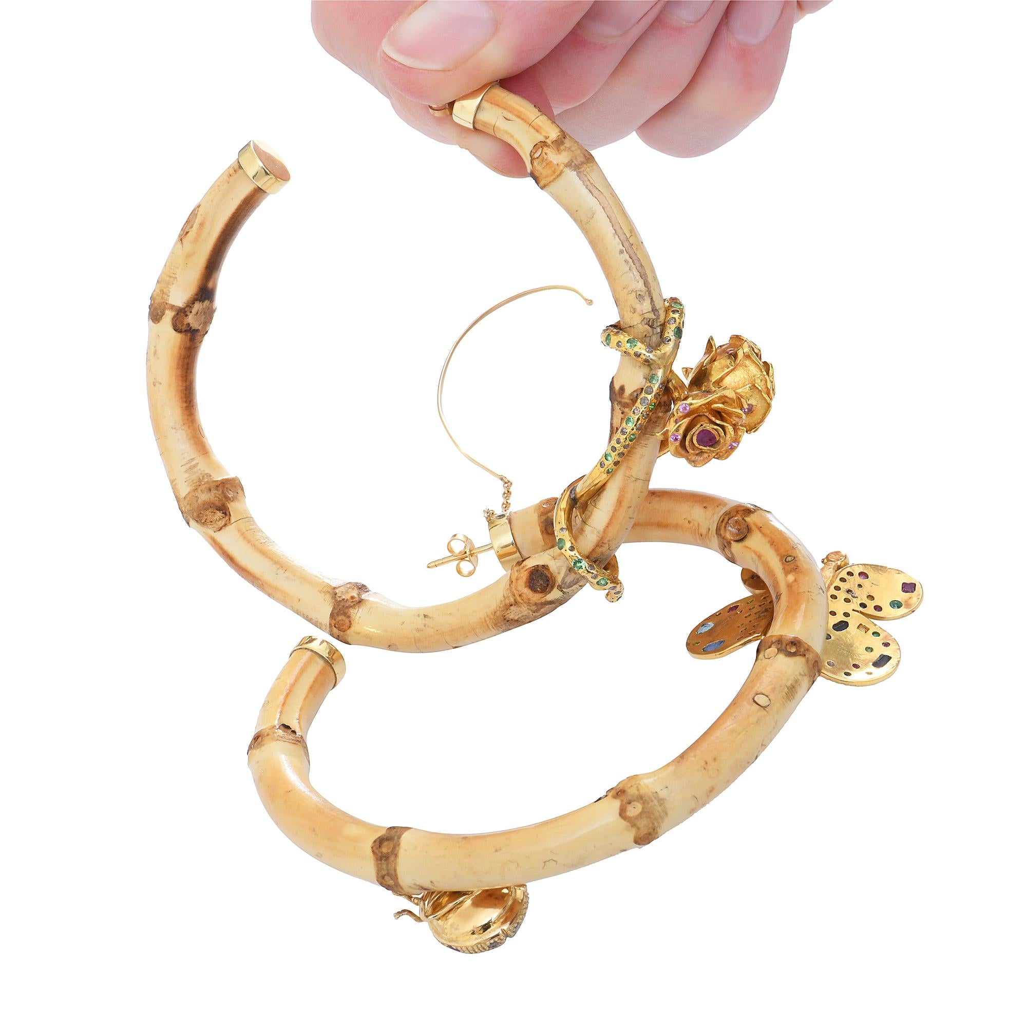 Sylvie Corbelin, Bamboo Gold and Silver Hoop Earrings For Sale 2