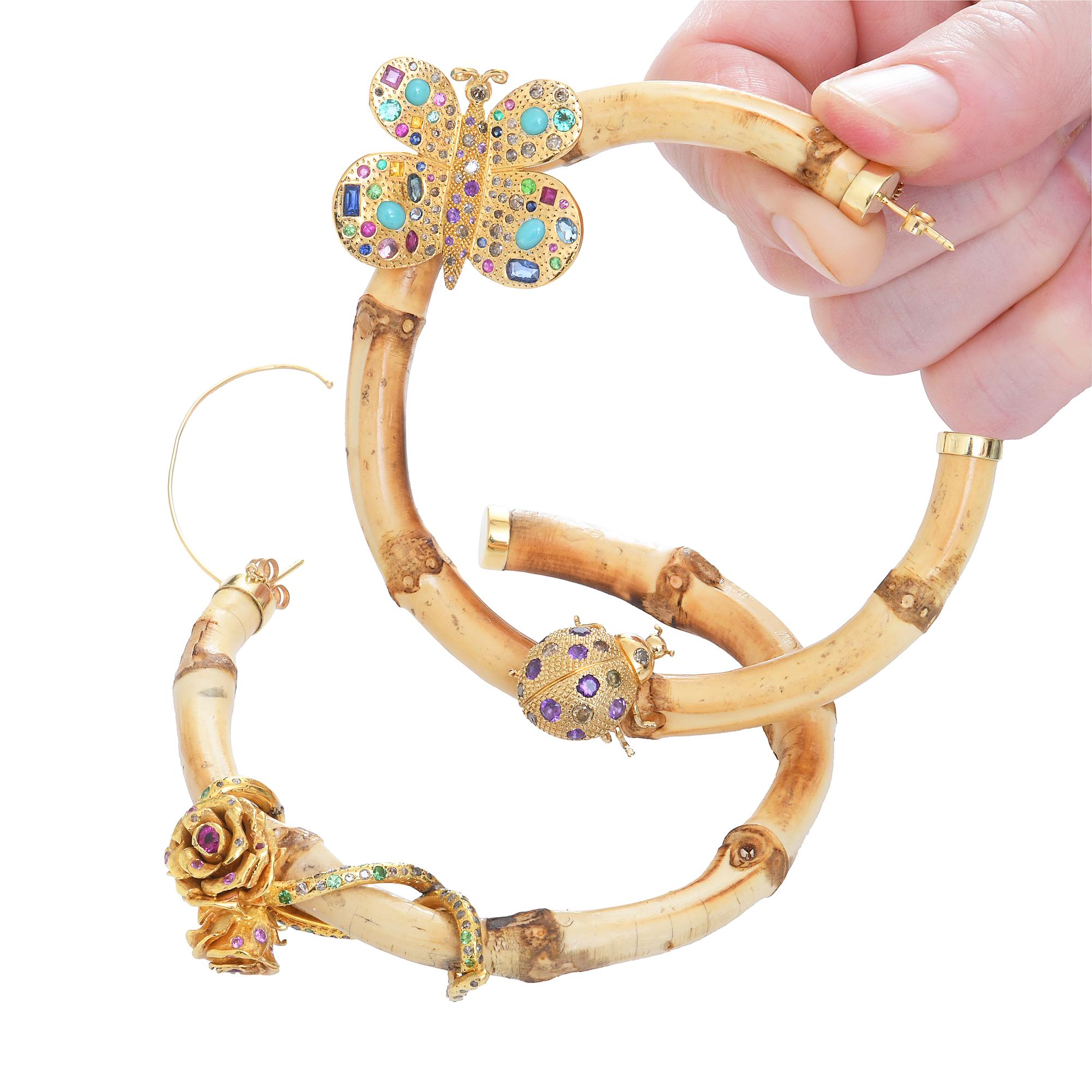 Sylvie Corbelin, Bamboo Gold and Silver Hoop Earrings For Sale 3