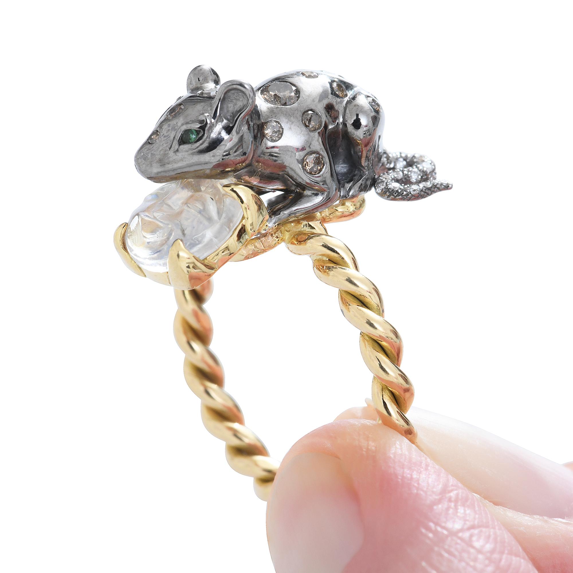 Sylvie Corbelin, Gold and Silver Mouse Ring In New Condition In Saint Ouen, FR