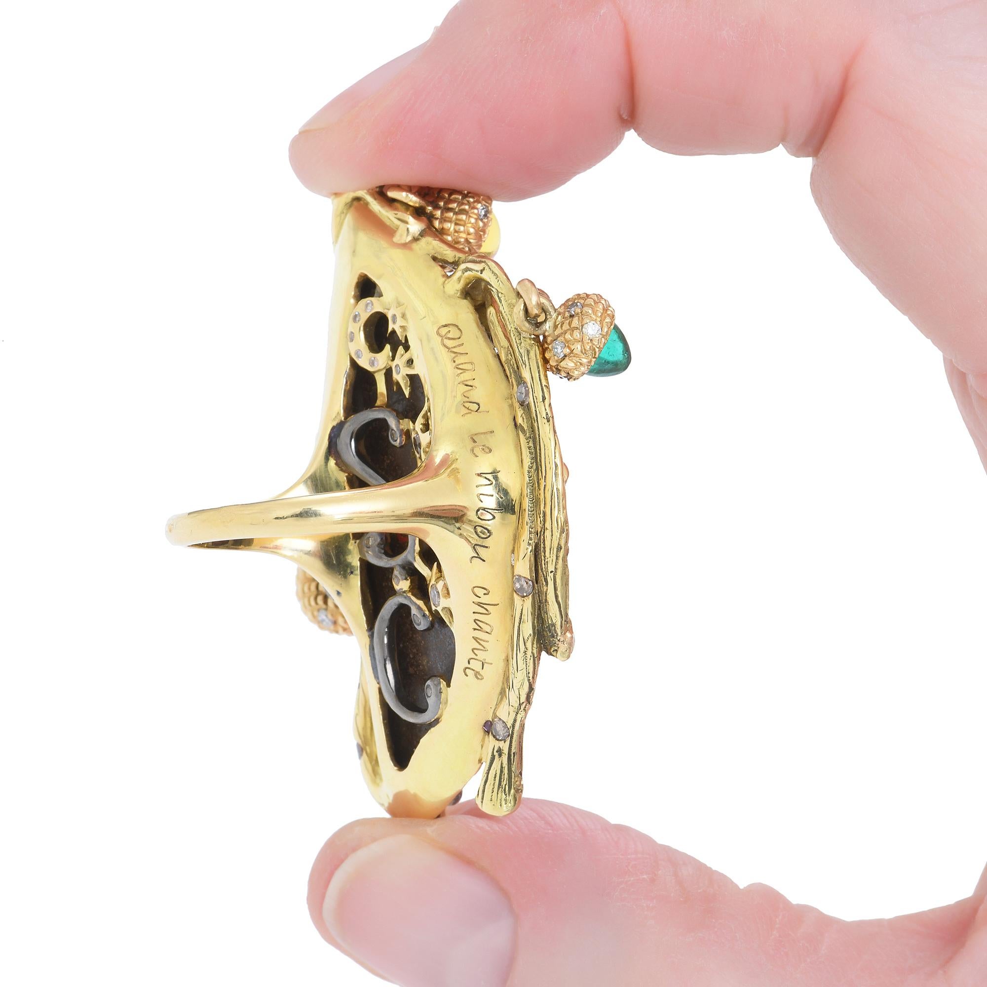 Women's Sylvie Corbelin, One of a Kind Opal and Diamond Owl Gold Ring For Sale