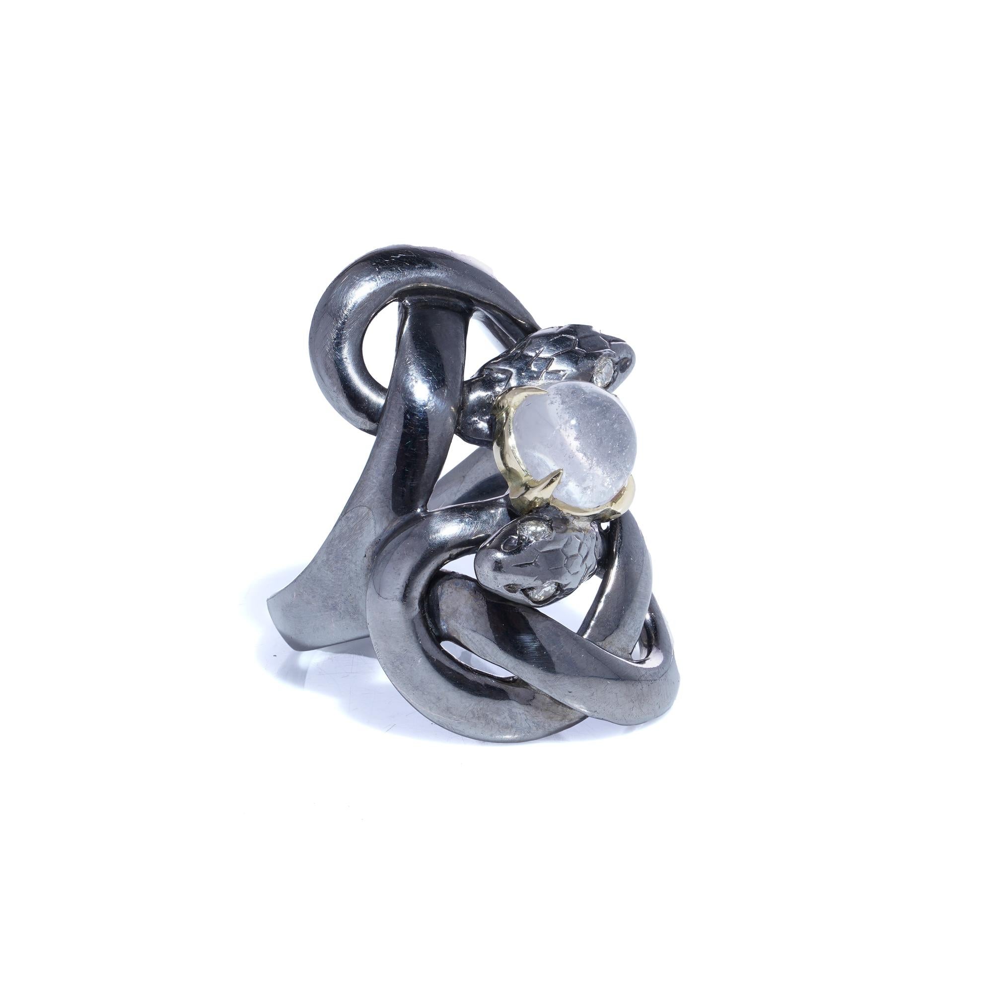 Sylvie Corbelin Silver & 9kt Gold Double Snake Ring In Good Condition For Sale In Braintree, GB