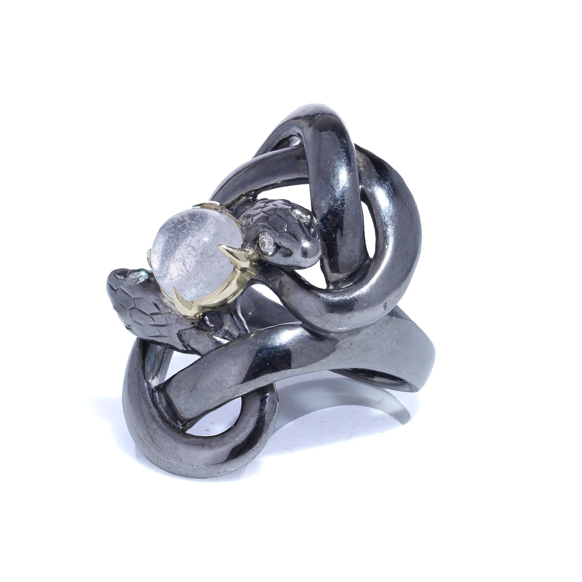 Women's or Men's Sylvie Corbelin Silver & 9kt Gold Double Snake Ring For Sale