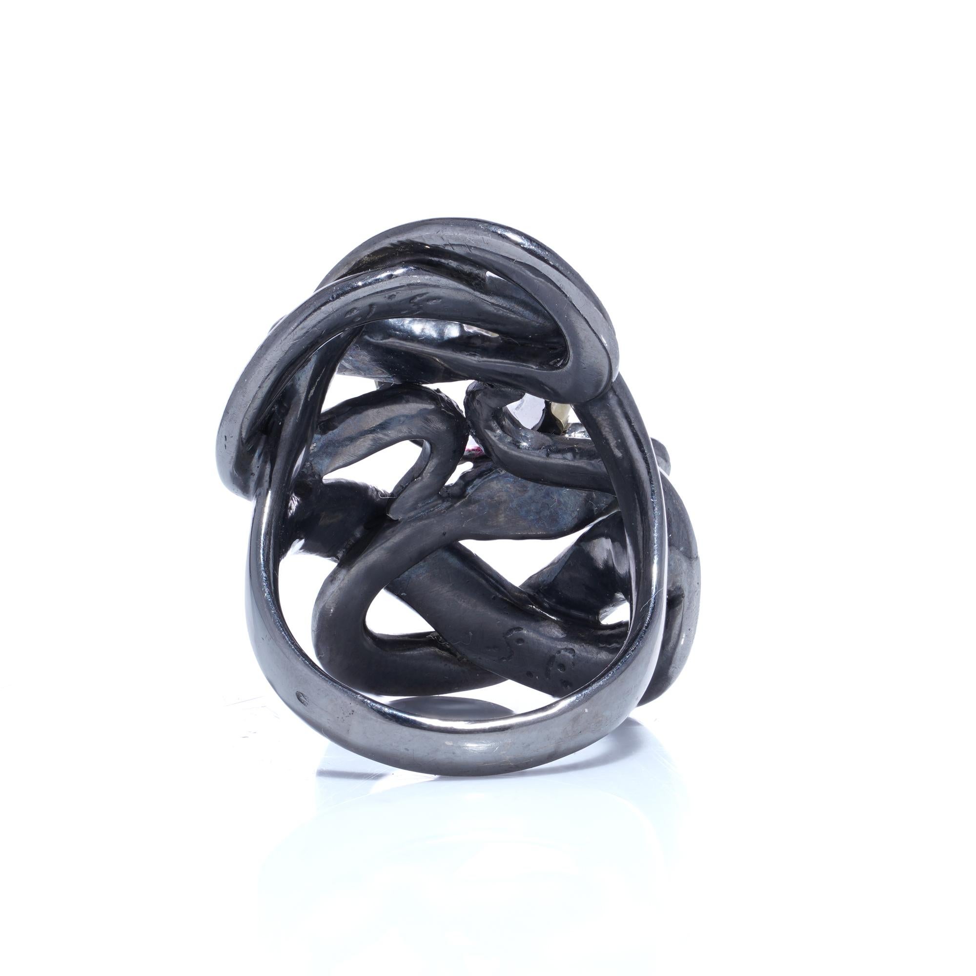 Sylvie Corbelin Silver & 9kt Gold Double Snake Ring For Sale 1