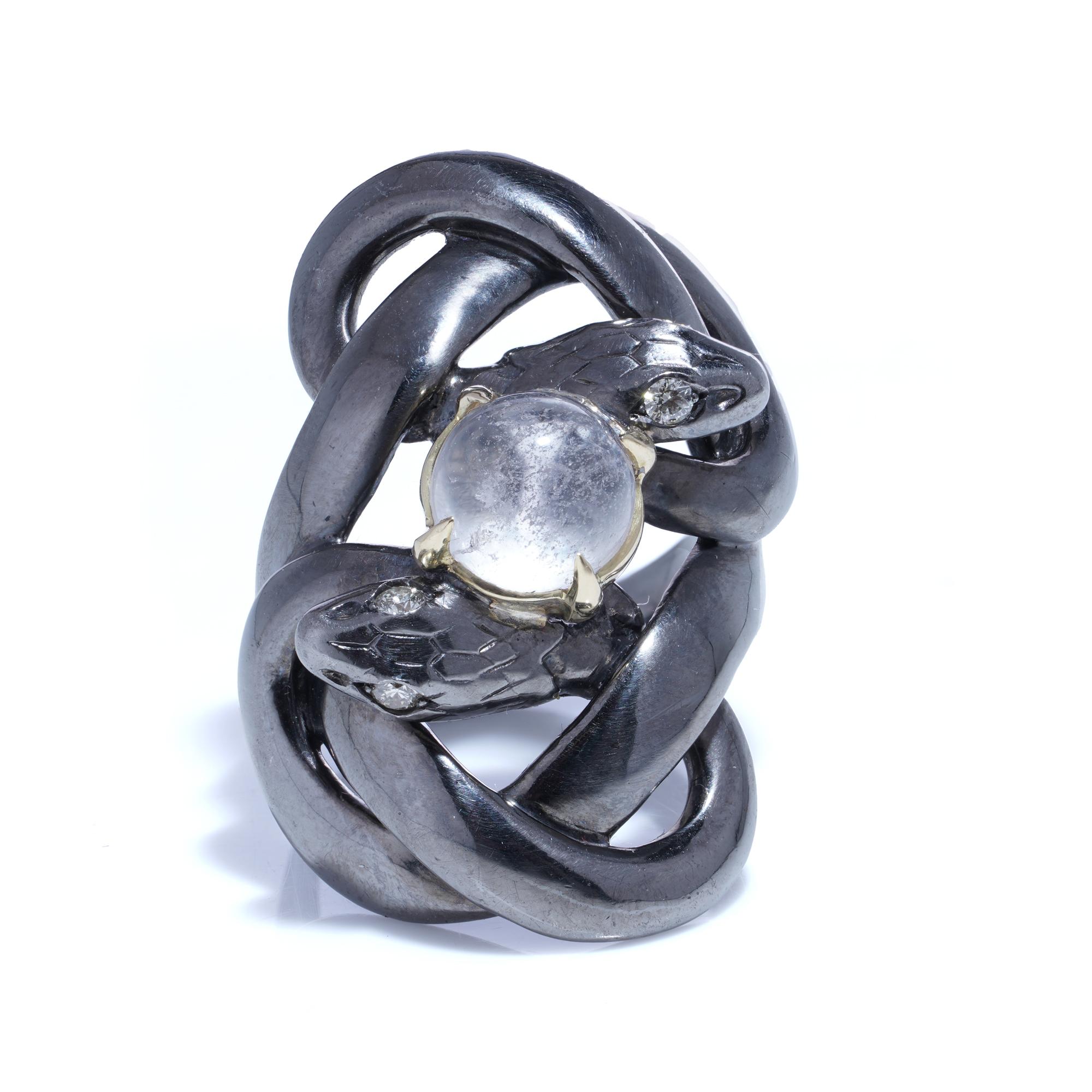 Sylvie Corbelin Silver & 9kt Gold Double Snake Ring For Sale 2