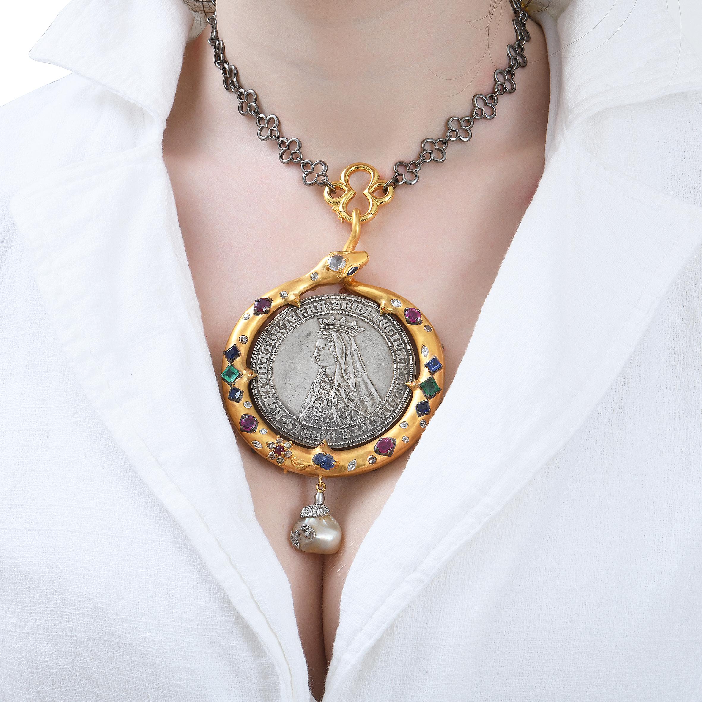 Sylvie Corbelin, One of a Kind Snake Gold and Vermeil Pendant For Sale 3