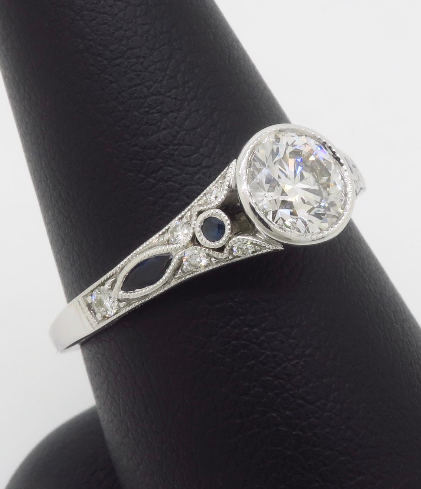Sylvie Diamond & Blue Sapphire Ring with a GIA Certified Center Diamond 5