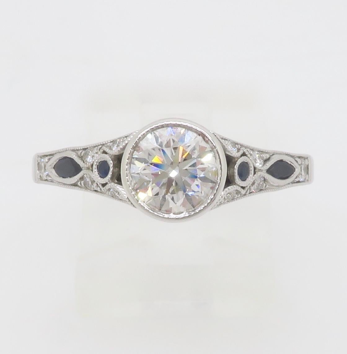Sylvie Diamond & Blue Sapphire Ring with a GIA Certified Center Diamond 6