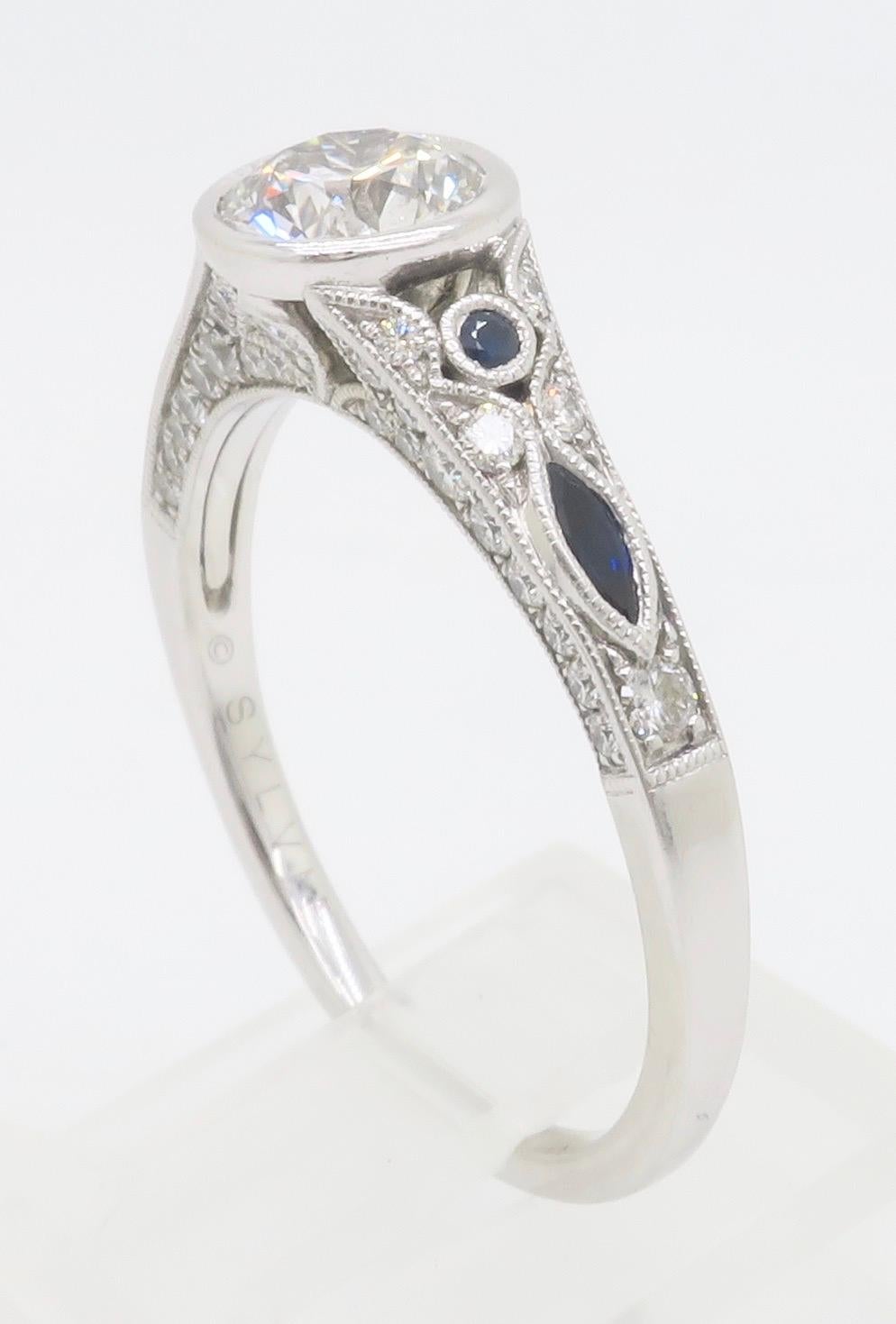 Sylvie Diamond & Blue Sapphire Ring with a GIA Certified Center Diamond 8