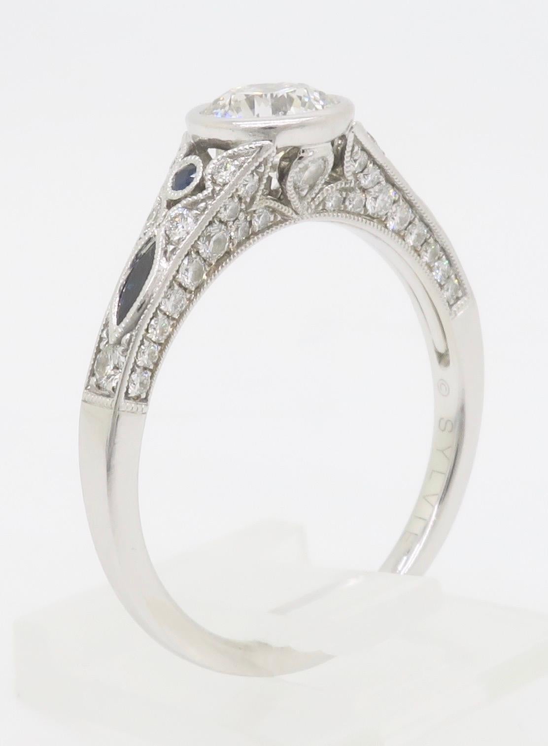 Sylvie Diamond & Blue Sapphire Ring with a GIA Certified Center Diamond 9