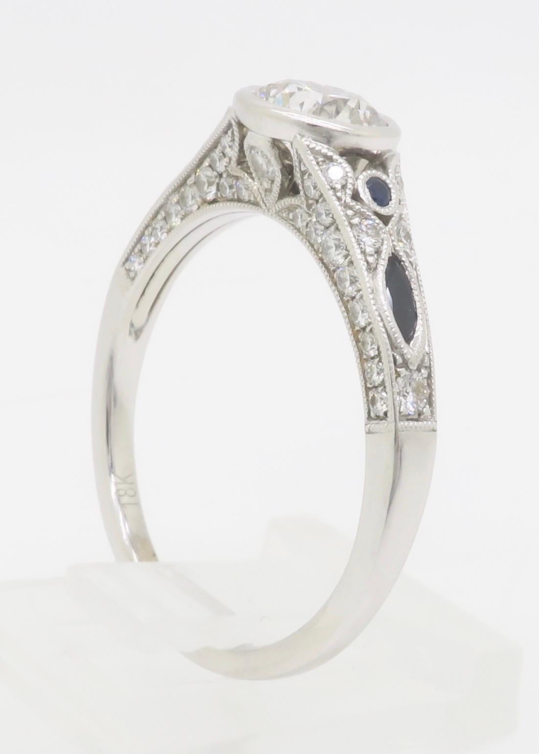 Sylvie Diamond & Blue Sapphire Ring with a GIA Certified Center Diamond 11