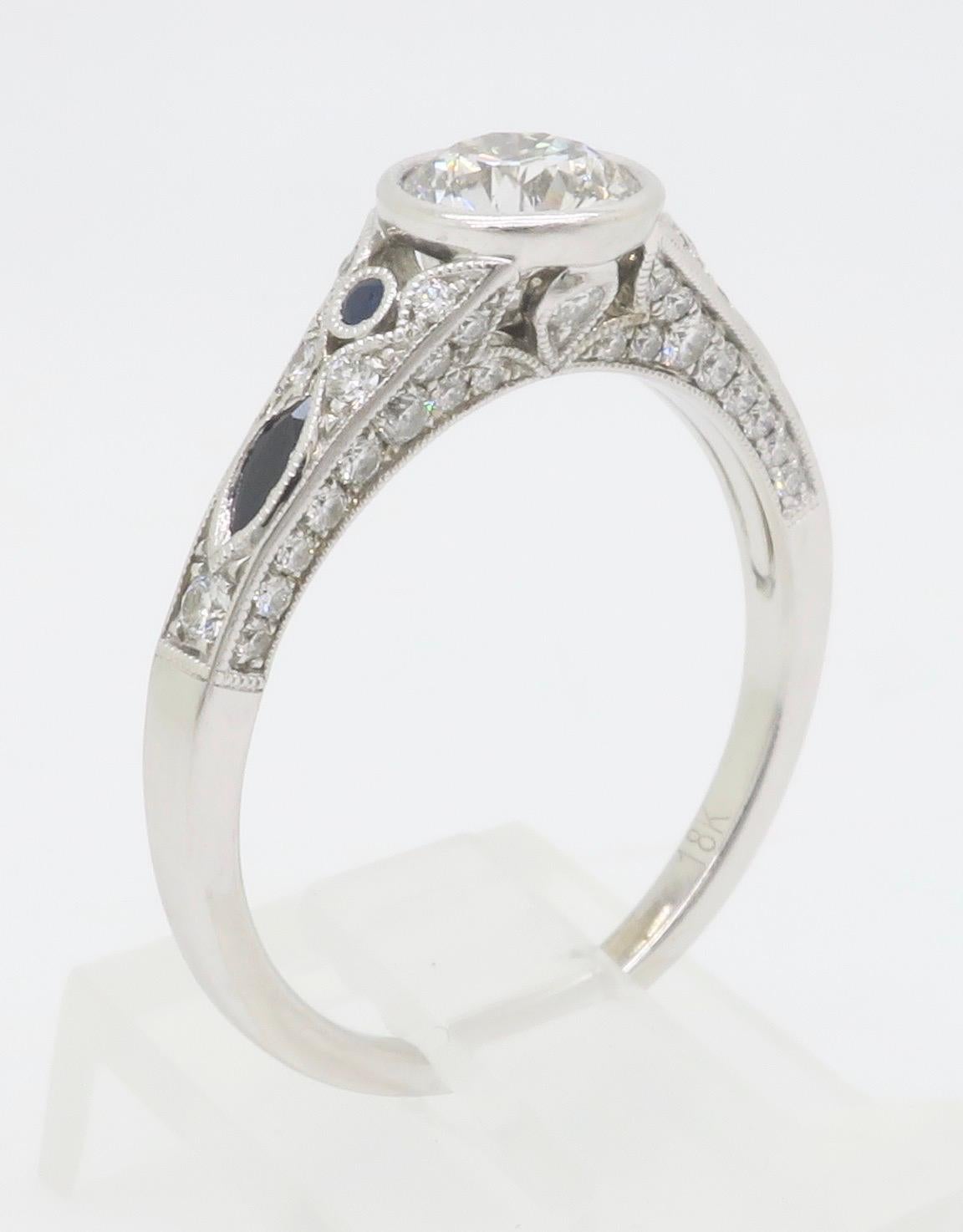 Sylvie Diamond & Blue Sapphire Ring with a GIA Certified Center Diamond 12