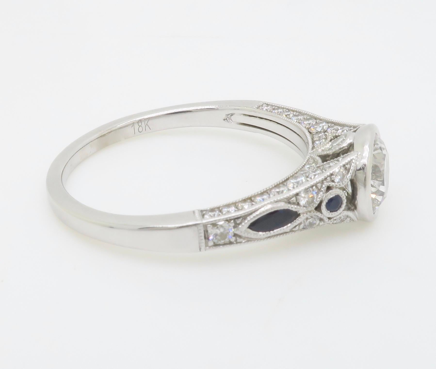 Sylvie Diamond & Blue Sapphire Ring with a GIA Certified Center Diamond 14