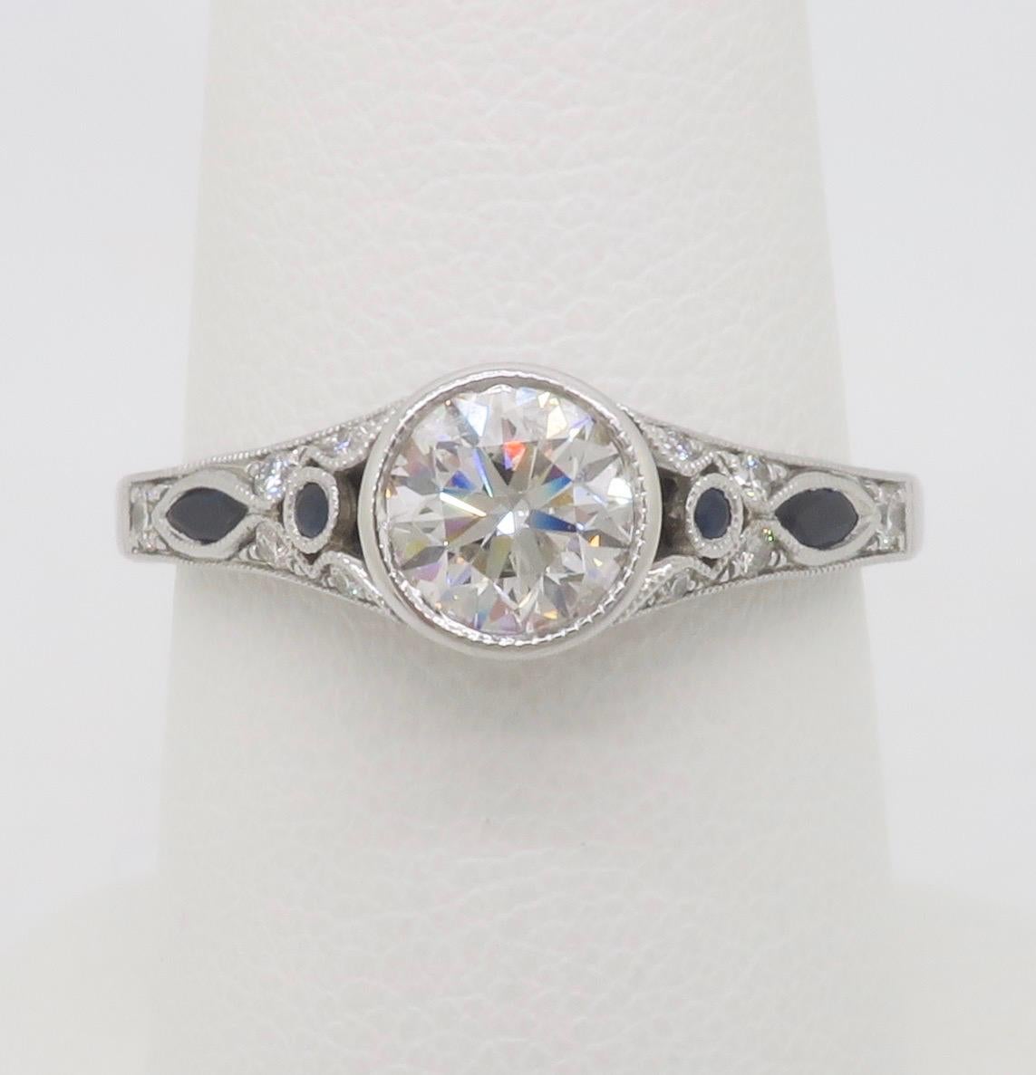 Round Cut Sylvie Diamond & Blue Sapphire Ring with a GIA Certified Center Diamond