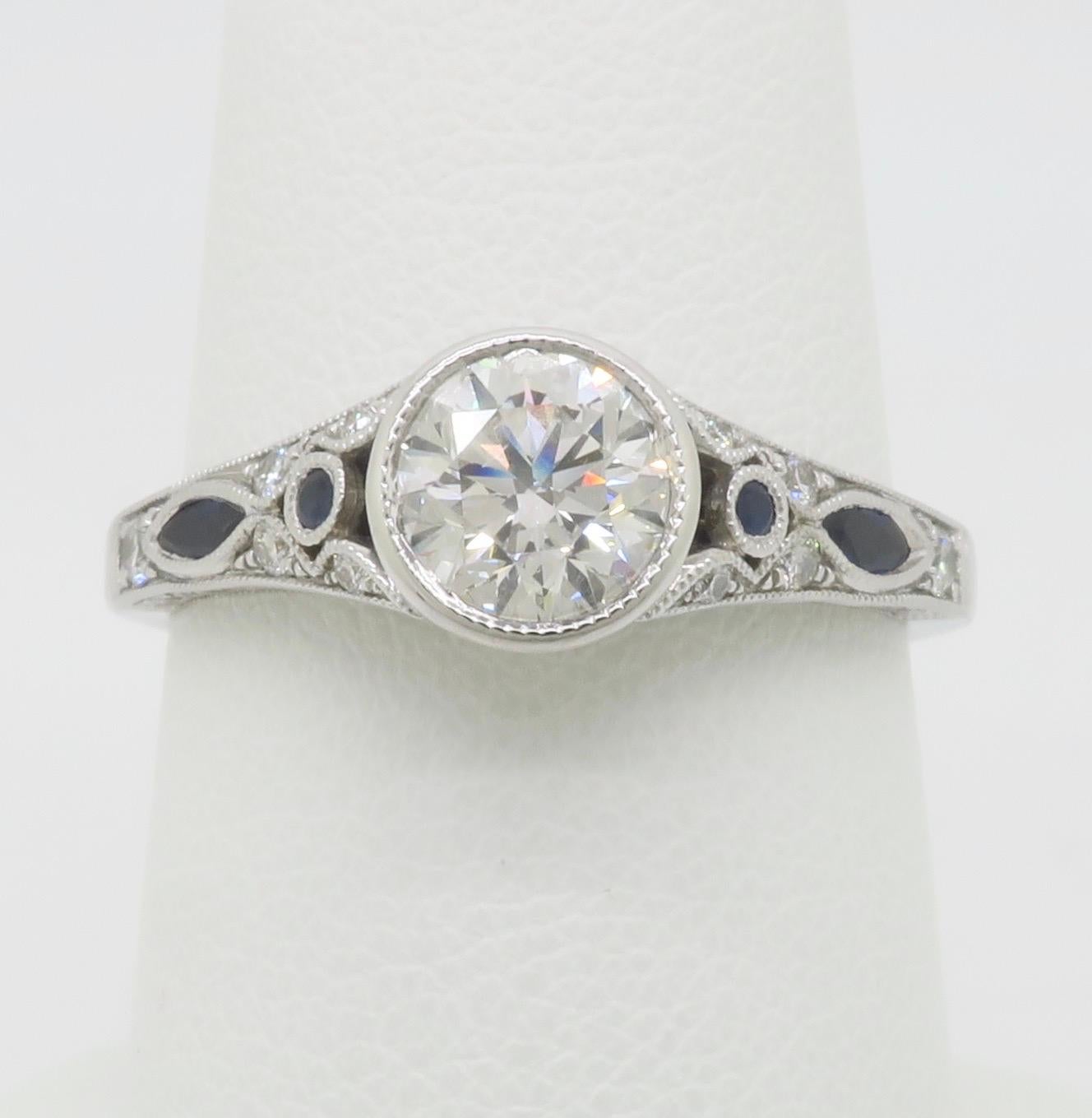 Sylvie Diamond & Blue Sapphire Ring with a GIA Certified Center Diamond In New Condition In Webster, NY