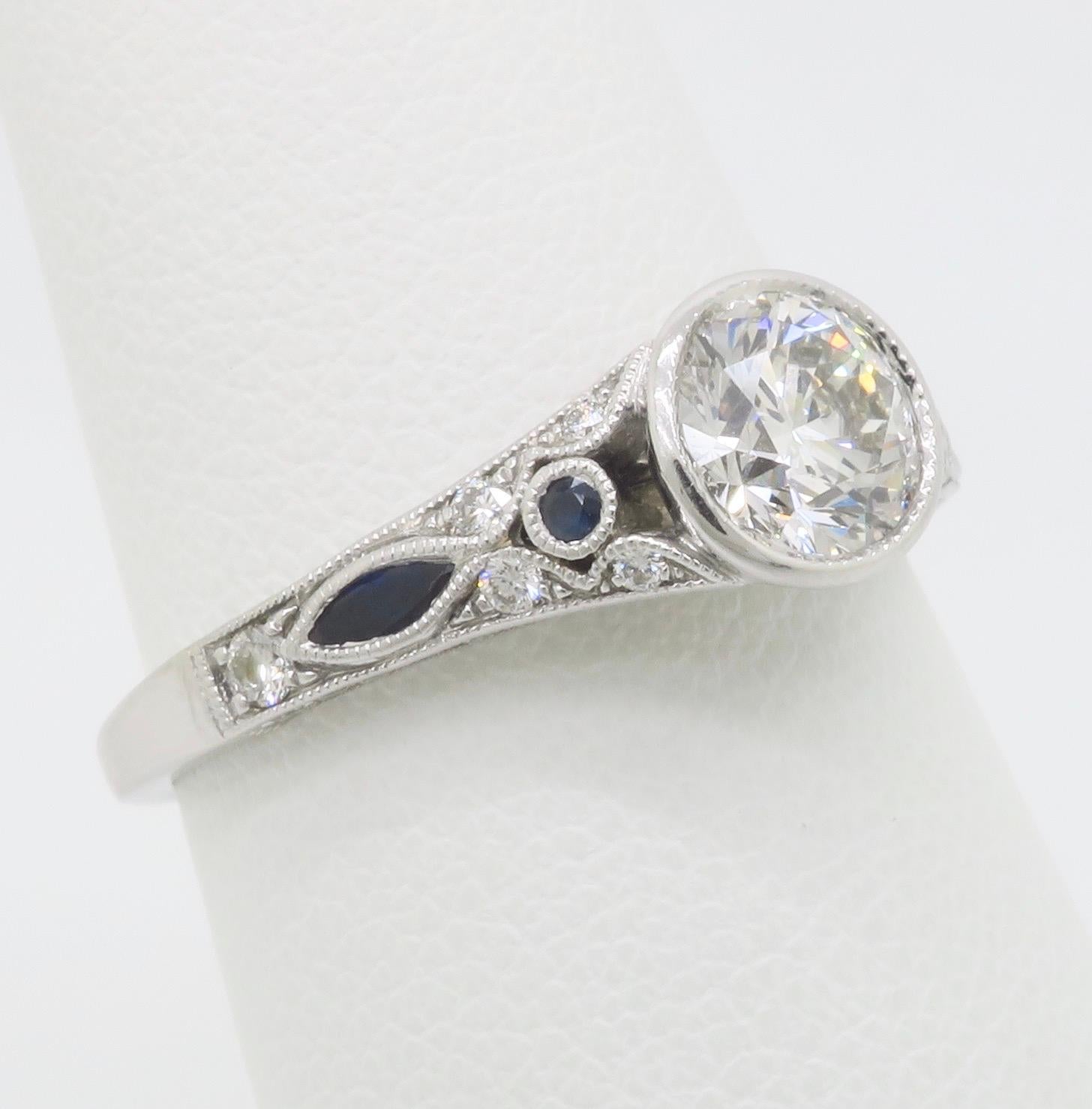 Sylvie Diamond & Blue Sapphire Ring with a GIA Certified Center Diamond 1