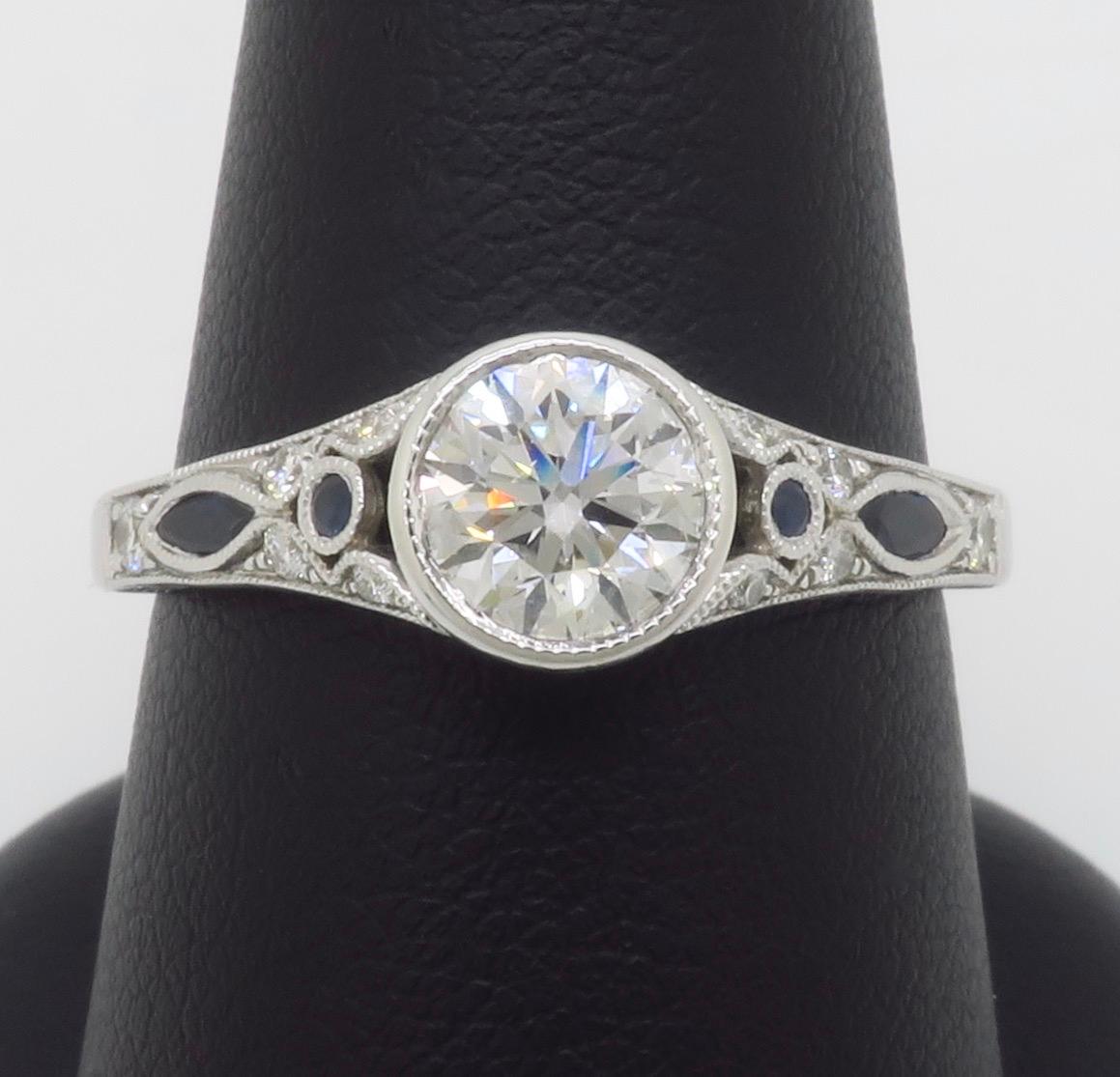Sylvie Diamond & Blue Sapphire Ring with a GIA Certified Center Diamond 2