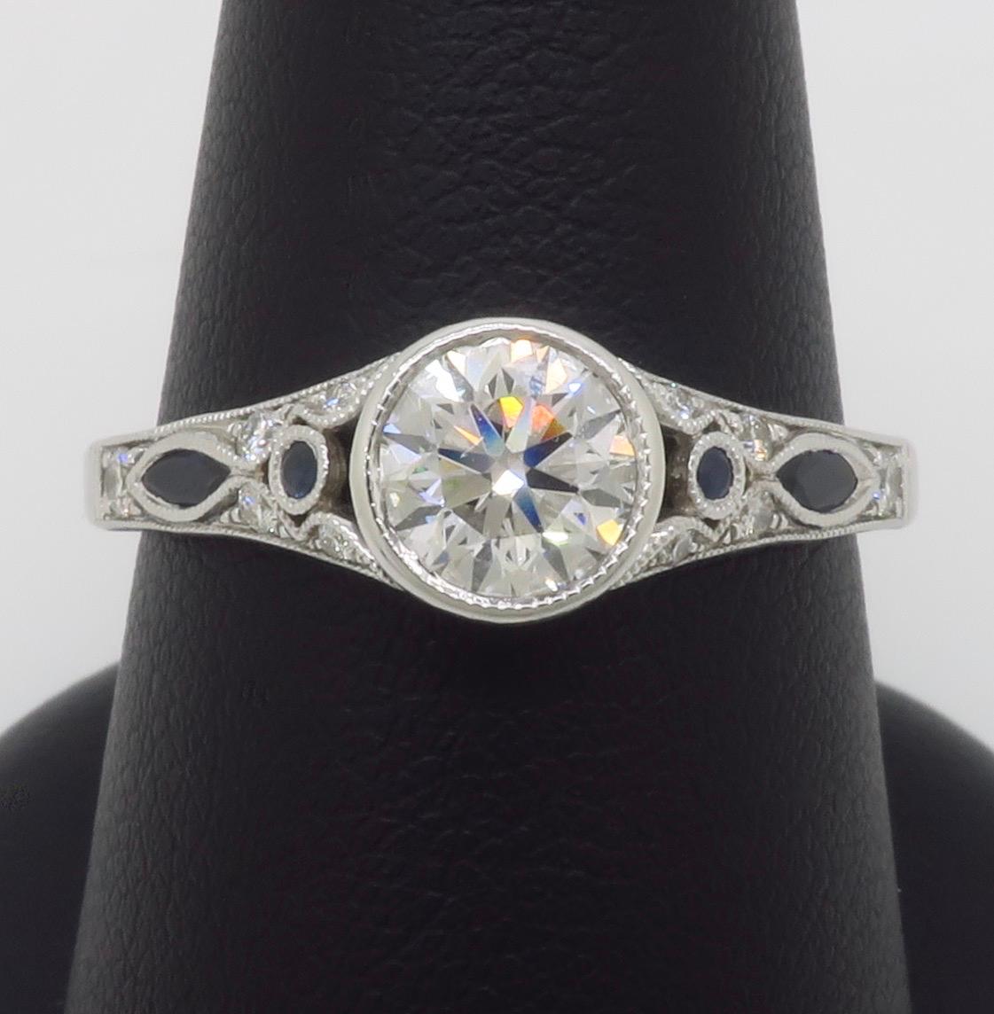 Sylvie Diamond & Blue Sapphire Ring with a GIA Certified Center Diamond 3