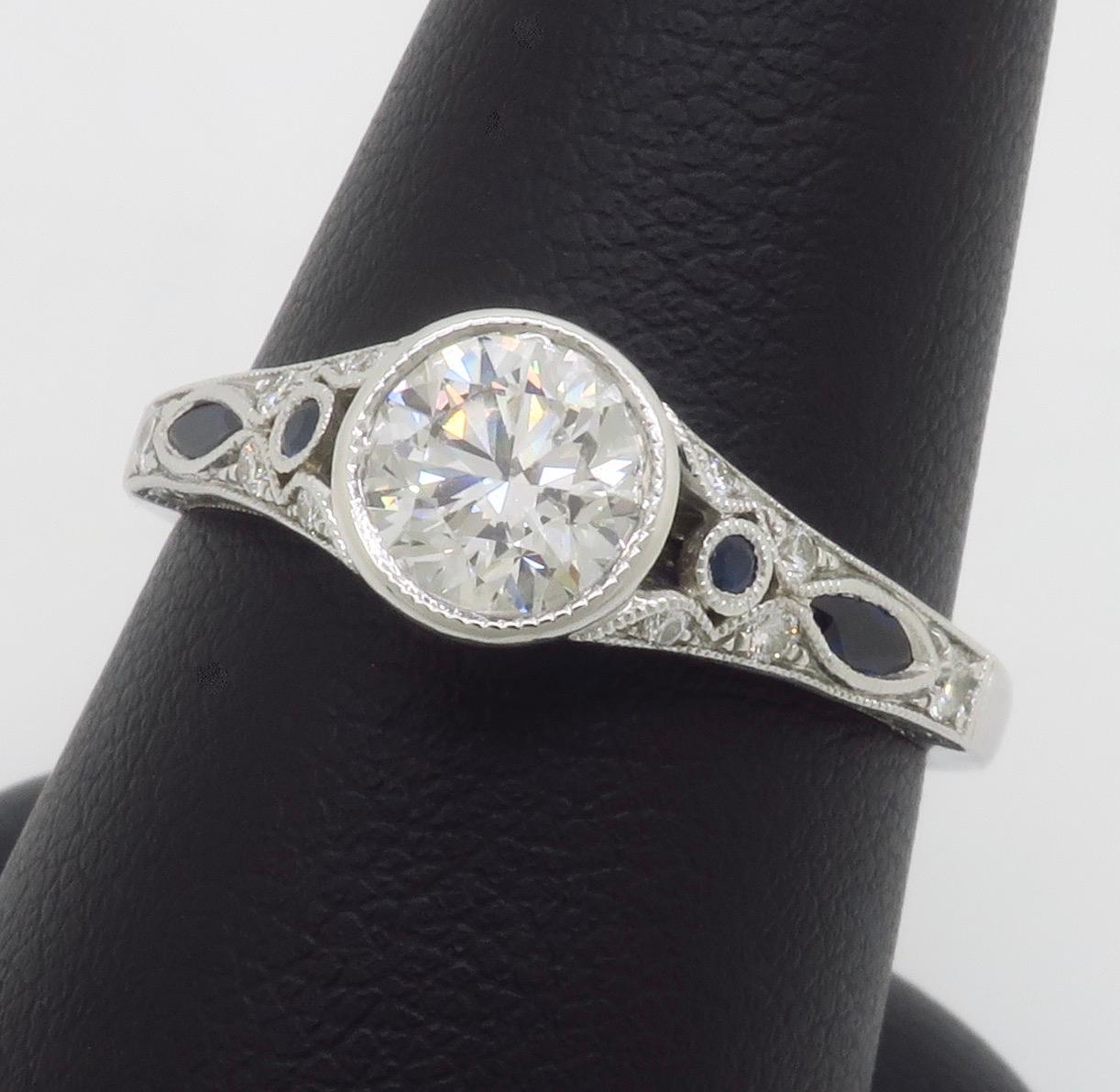 Sylvie Diamond & Blue Sapphire Ring with a GIA Certified Center Diamond 4