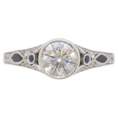 Sylvie Diamond & Blue Sapphire Ring with a GIA Certified Center Diamond