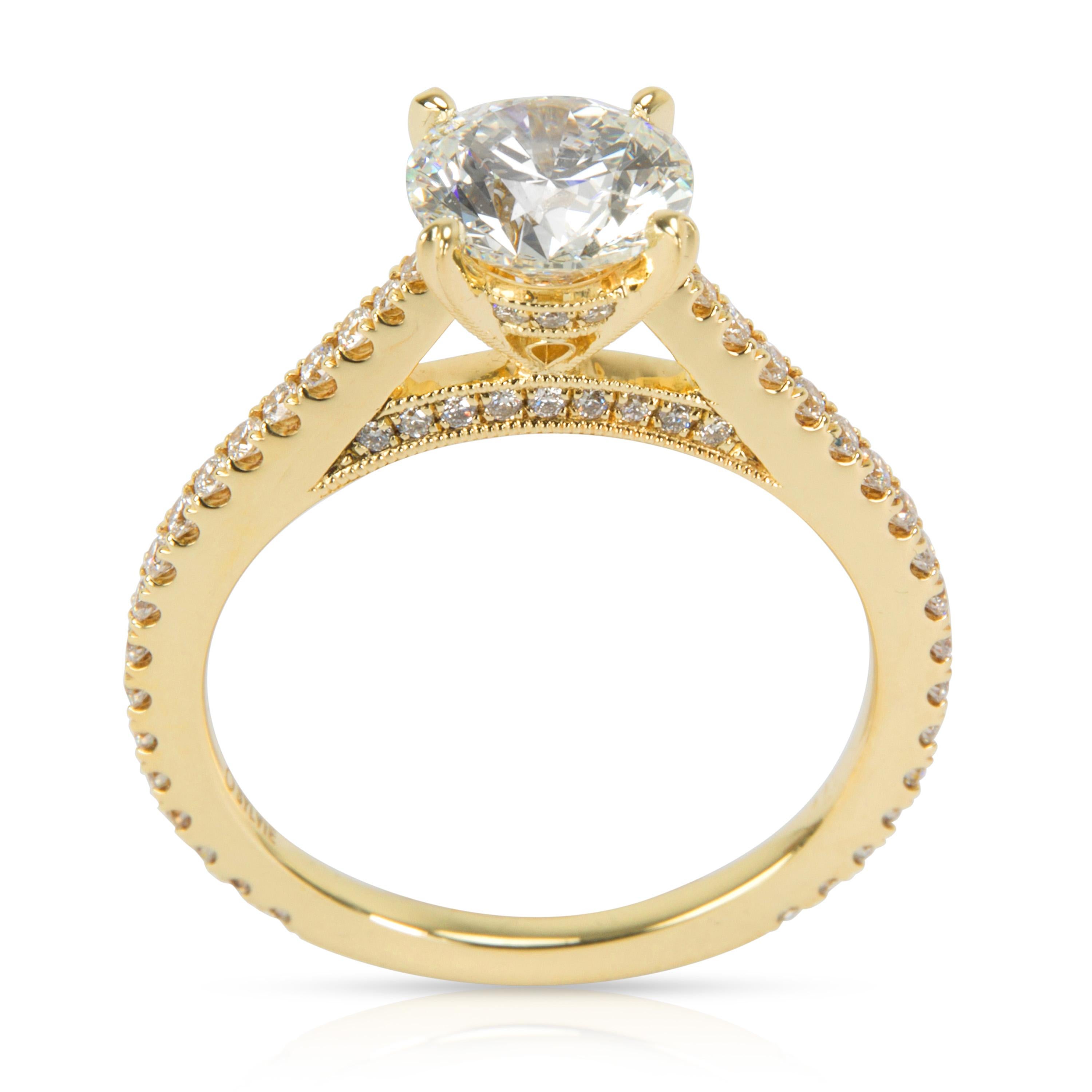 Round Cut Sylvie Diamond Engagement Ring in 14 Karat Yellow Gold GIA G SI2 1.22 Carat