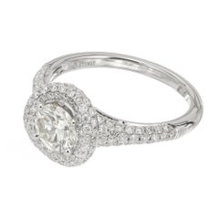 Sylvie EGL .79 Carat Round Diamond Micro Pave Halo Gold Engagement Ring