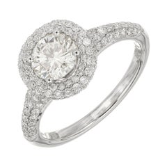 Sylvie EGL .79 Carat Round Diamond Micro Pave Halo Gold Engagement Ring