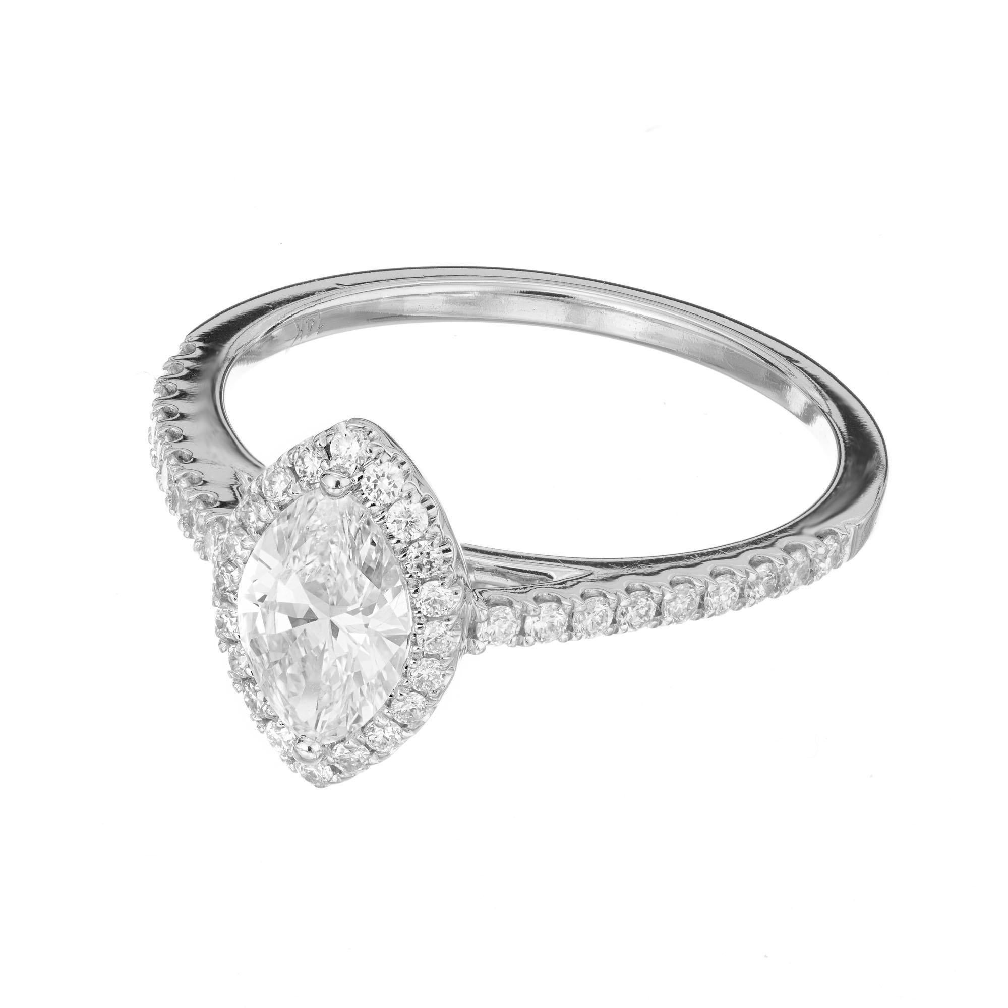 Marquise Cut Sylvie EGL Certified .67 Carat Diamond Halo White Gold Engagement Ring For Sale