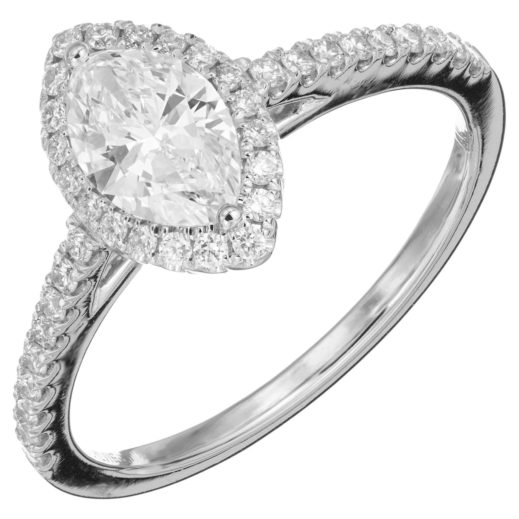 Sylvie EGL Certified .67 Carat Diamond Halo White Gold Engagement Ring For Sale