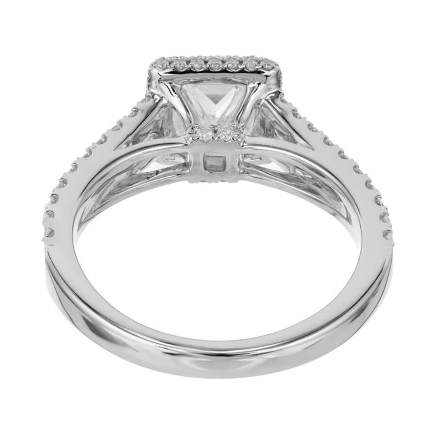 Princess Cut Sylvie GIA Certified .74 Carat Diamond Halo Gold Split Shank Engagement Ring For Sale