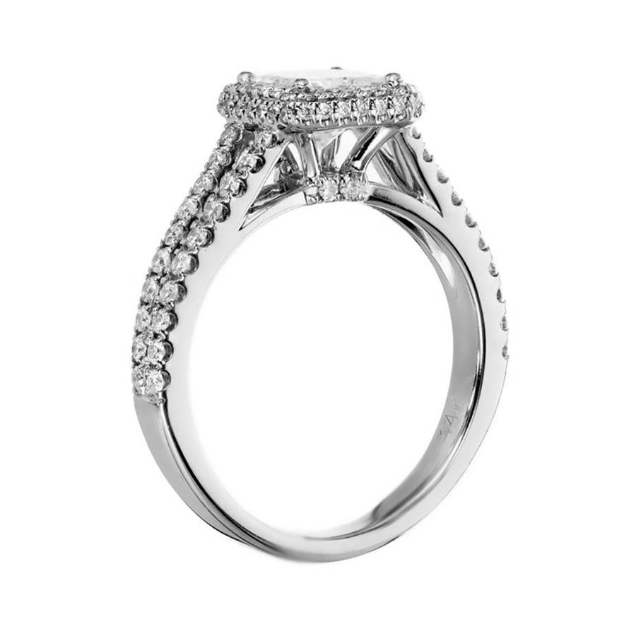 Women's Sylvie GIA Certified .74 Carat Diamond Halo Gold Split Shank Engagement Ring For Sale