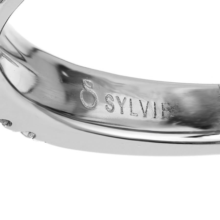 Sylvie GIA Certified .74 Carat Diamond Halo Gold Split Shank Engagement Ring For Sale 1