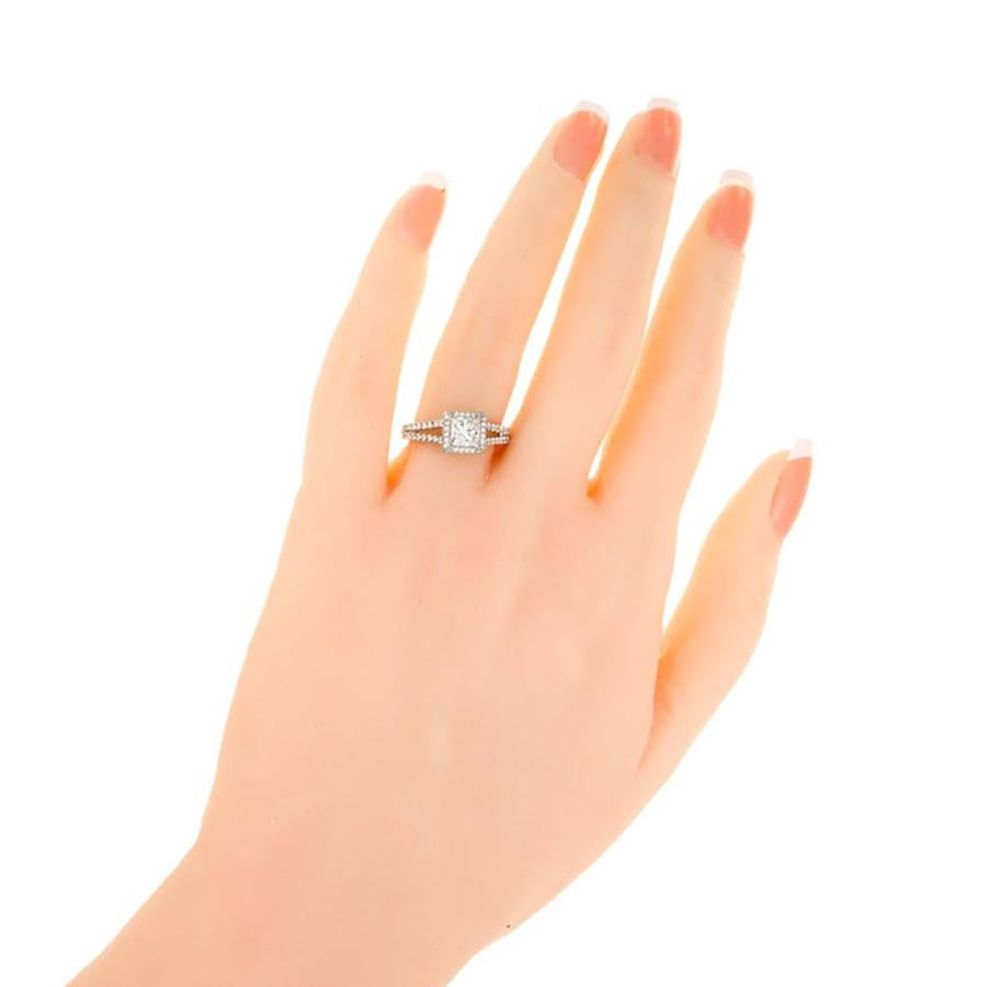 Sylvie GIA Certified .74 Carat Diamond Halo Gold Split Shank Engagement Ring For Sale 2