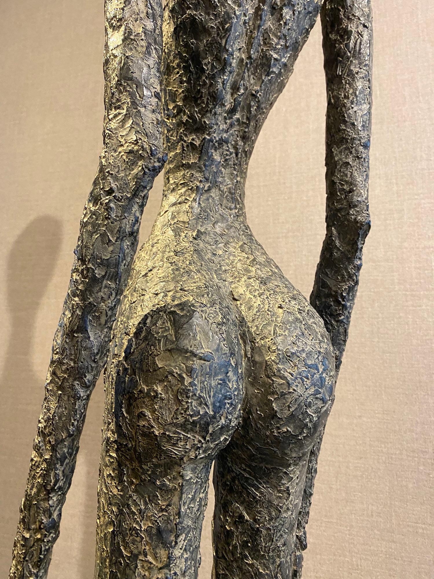 Idéale, Life-size Nude bronze, walking woman, Giacometti style by S. Mangaud - Gold Nude Sculpture by Sylvie Mangaud